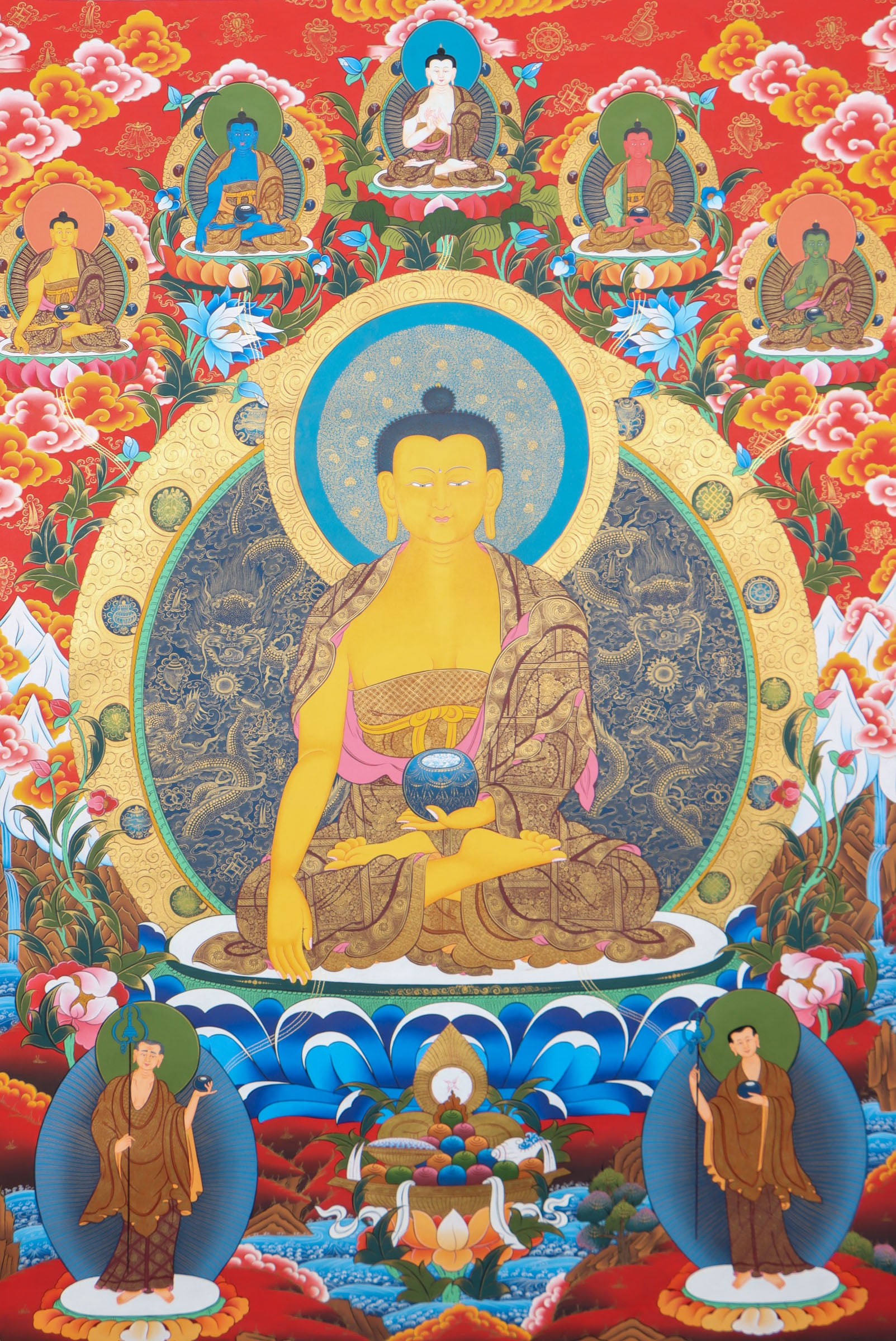 This genuine Tibetan thangka of Shakyamuni Buddha is hand-painted using natural mineral pigments, capturing the essence of the historical Buddha in deep meditation. A sacred symbol in Buddhism, it brings serenity and spiritual depth to any space seeking mindful energy and enlightenment.