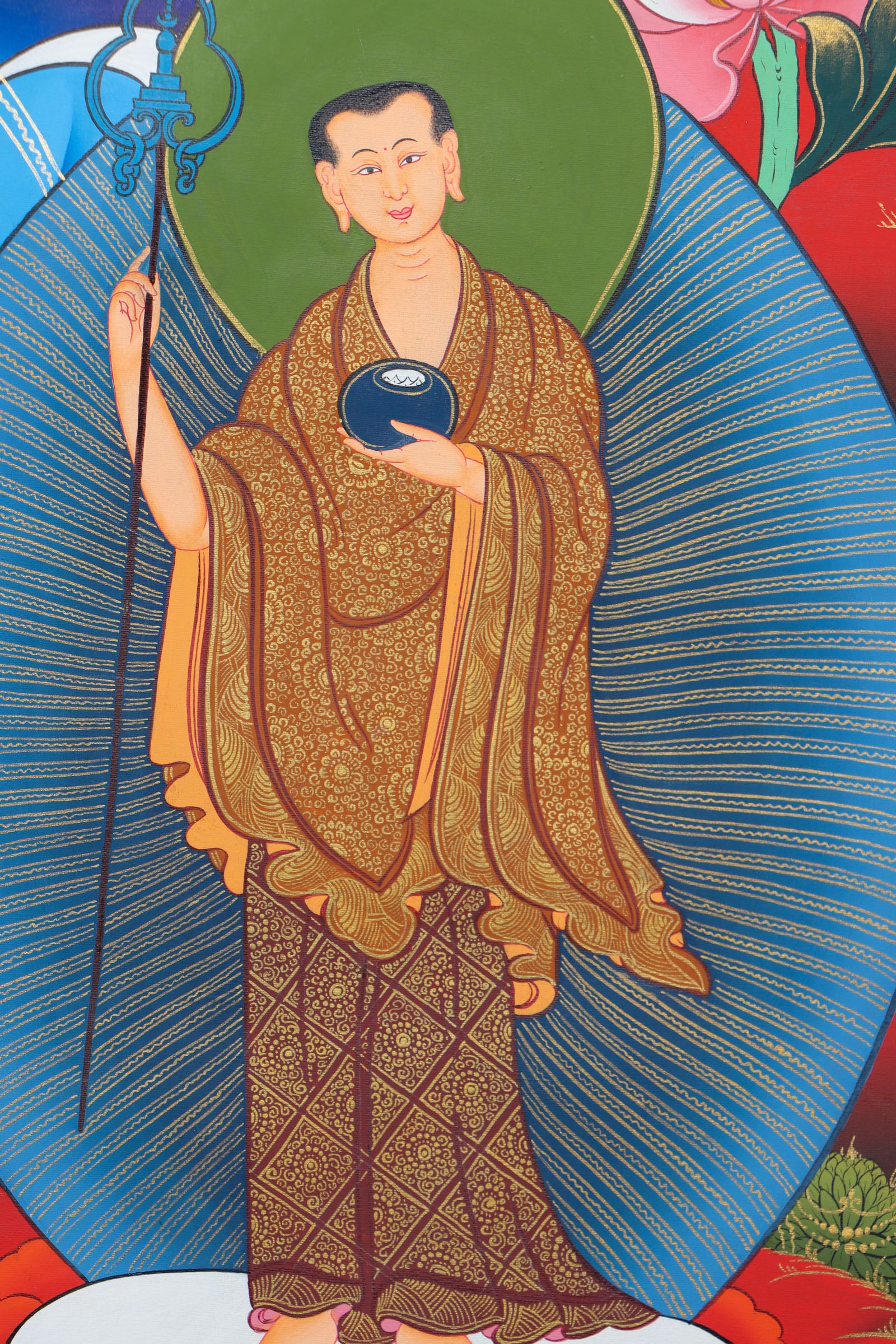 This genuine Tibetan thangka of Shakyamuni Buddha is hand-painted using natural mineral pigments, capturing the essence of the historical Buddha in deep meditation. A sacred symbol in Buddhism, it brings serenity and spiritual depth to any space seeking mindful energy and enlightenment.