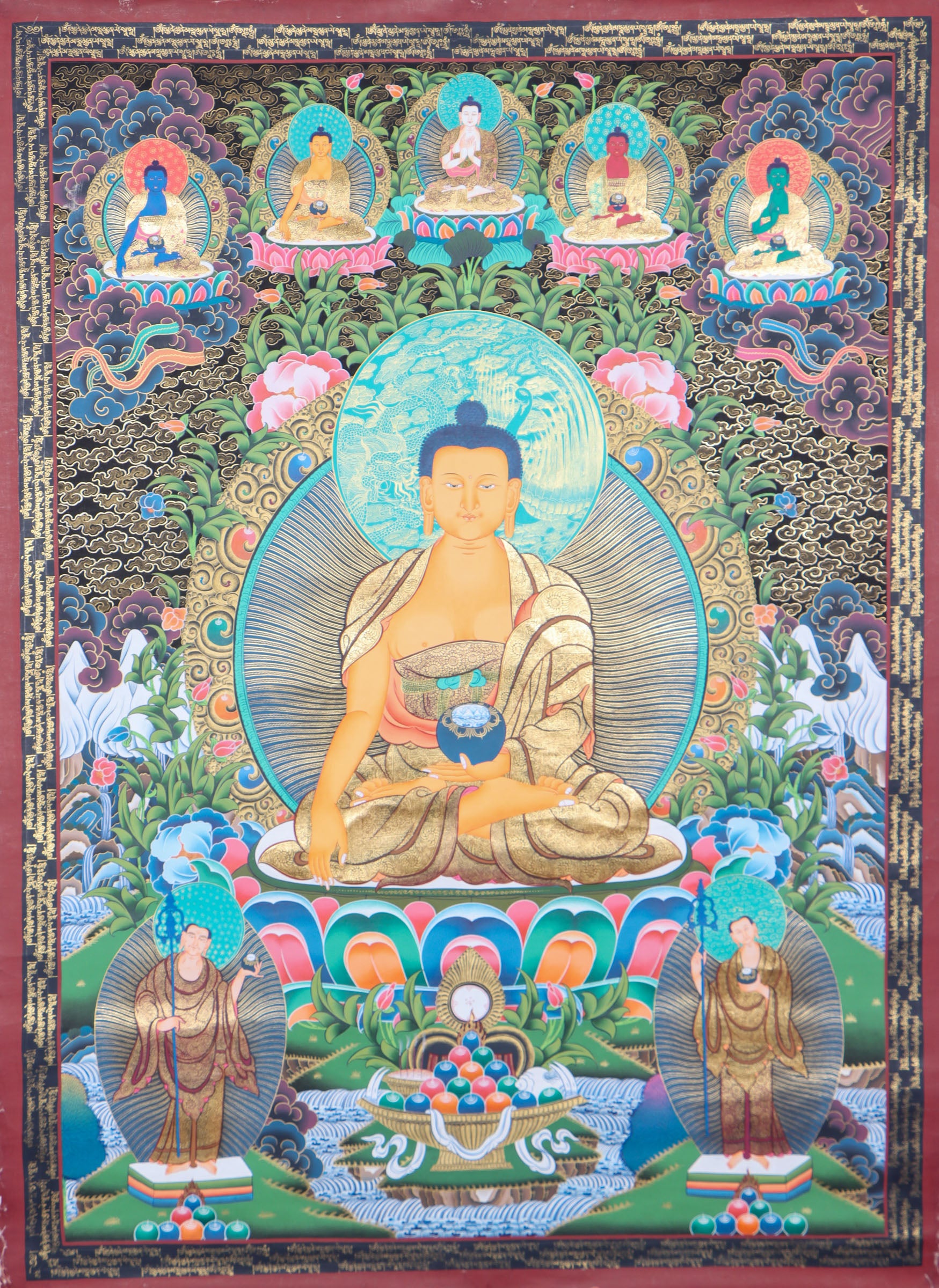 This genuine Tibetan thangka of Shakyamuni Buddha is handcrafted on cotton canvas using mineral pigments, capturing the enlightened essence of the historical Buddha with serene precision. A powerful symbol in Buddhism, it brings spiritual depth and sacred energy to any meditation or devotional space.
