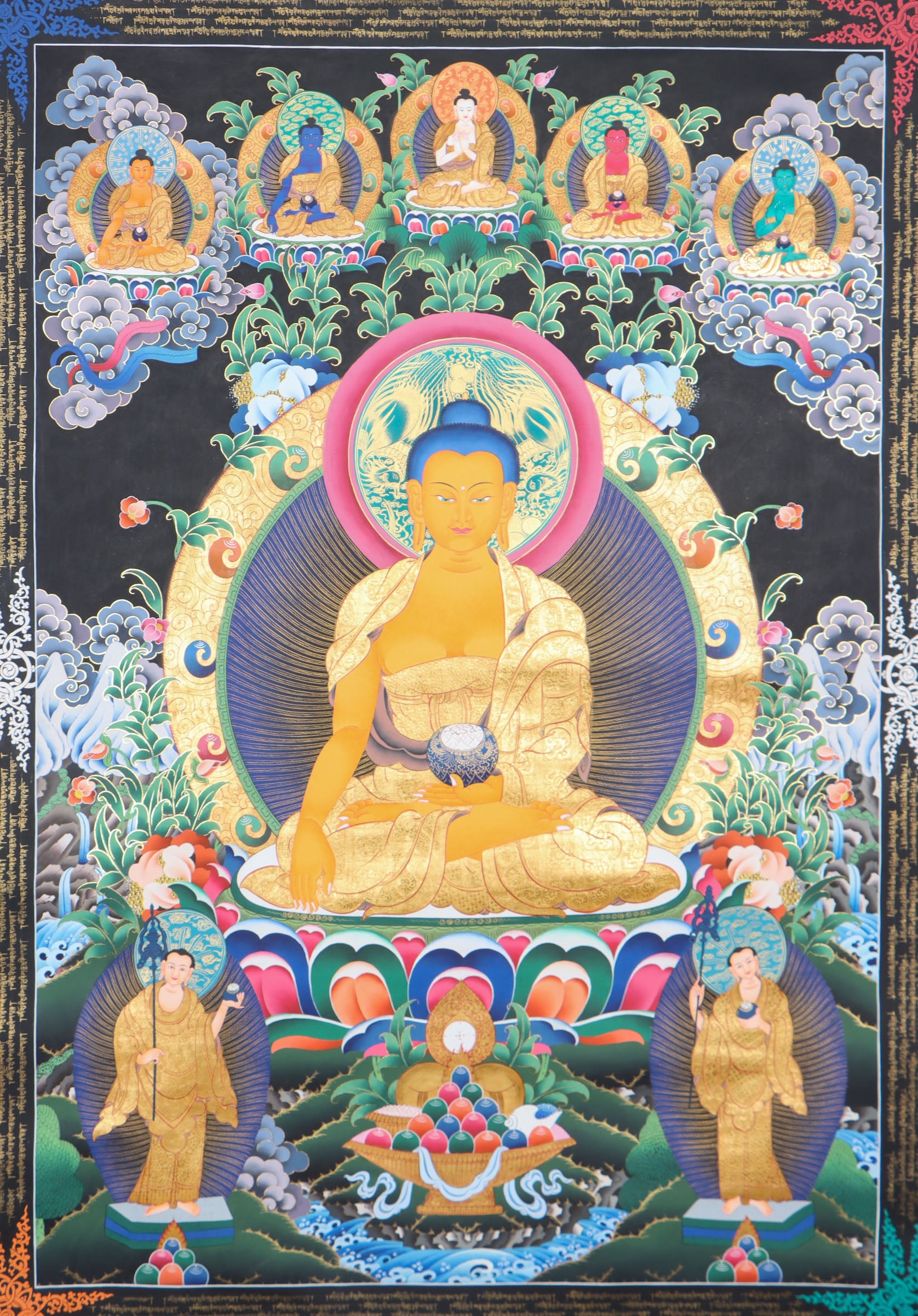 This genuine Tibetan thangka of Shakyamuni Buddha, hand-painted on durable cotton canvas with natural mineral pigments, beautifully captures his serene enlightened presence and profound teachings. Perfect for meditation spaces or sacred areas, this authentic Buddhist artwork radiates spiritual calm and showcases exceptional Tibetan craftsmanship.