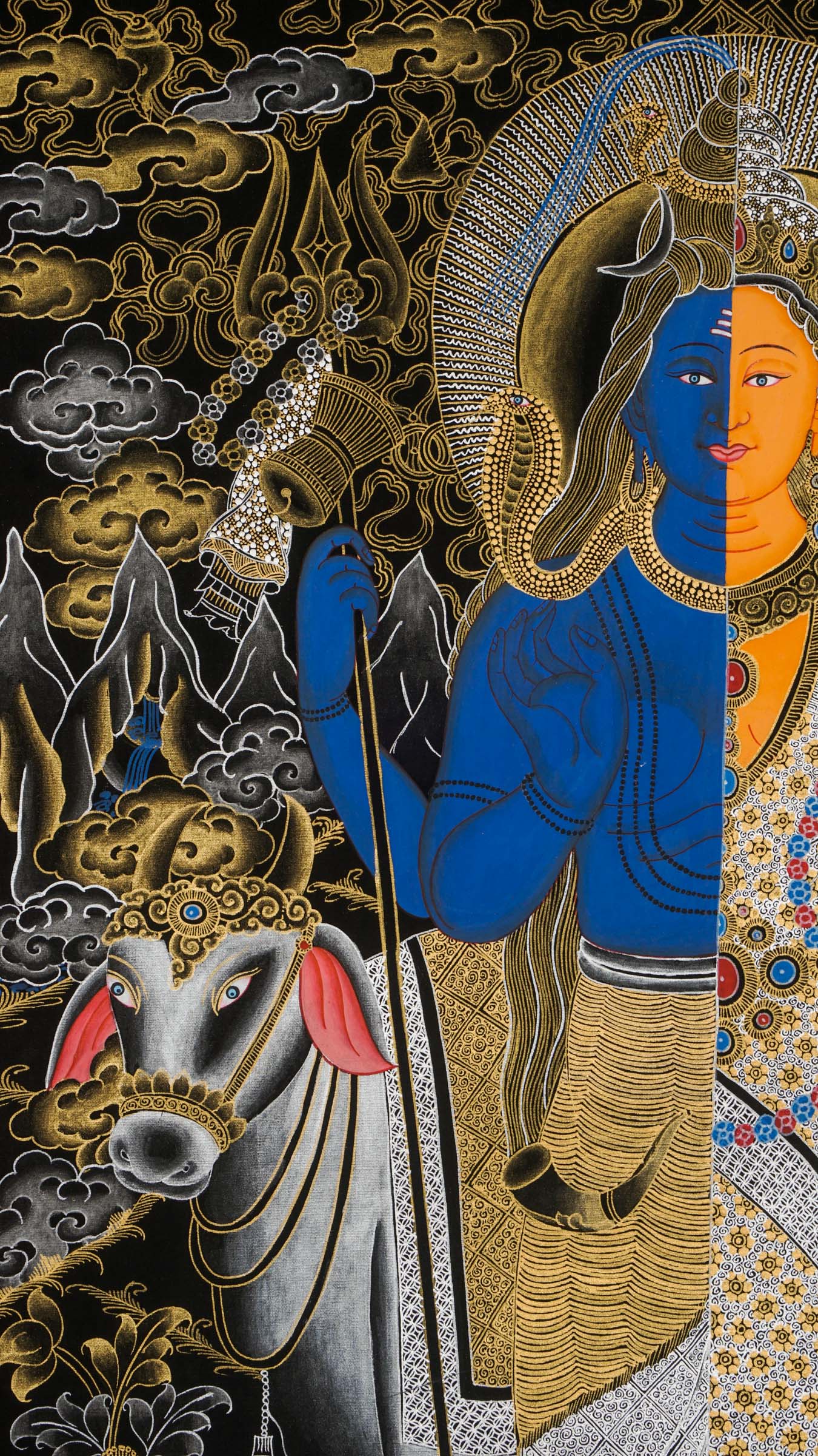 Shiva Shakti Thangka - a single sacred artwork beautifully combined with the divine energies of Shiva and Shakti. 