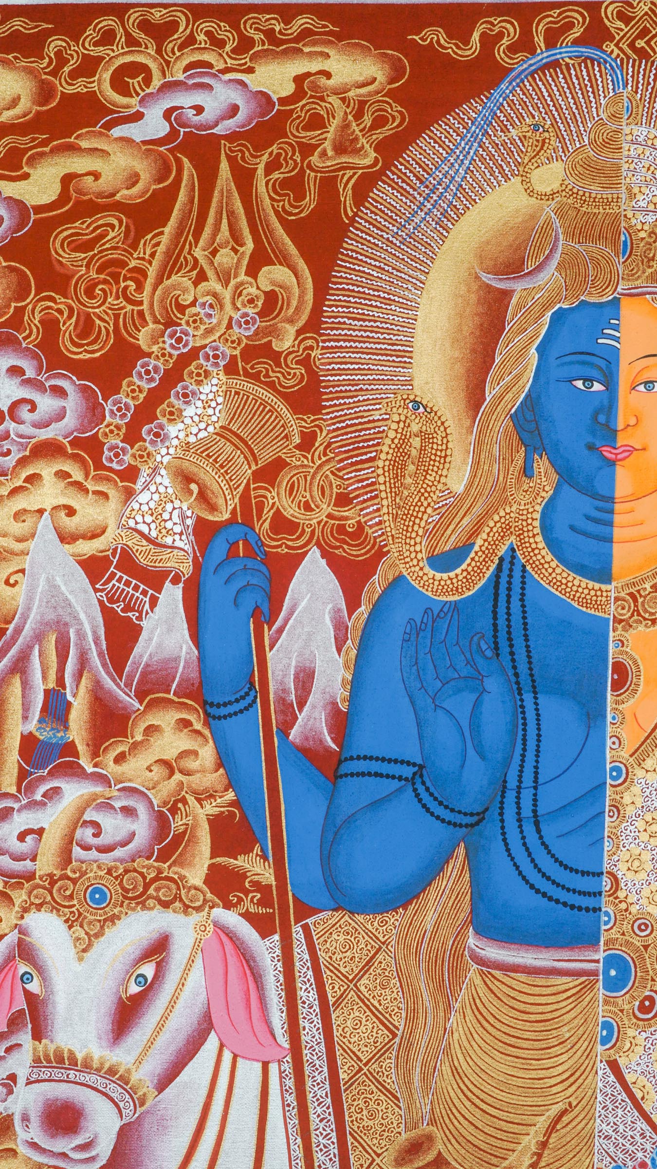 Shiva Shakti Thangka - a beautiful hand-painted art combining the sacred energies of Shiva and Shakti together.