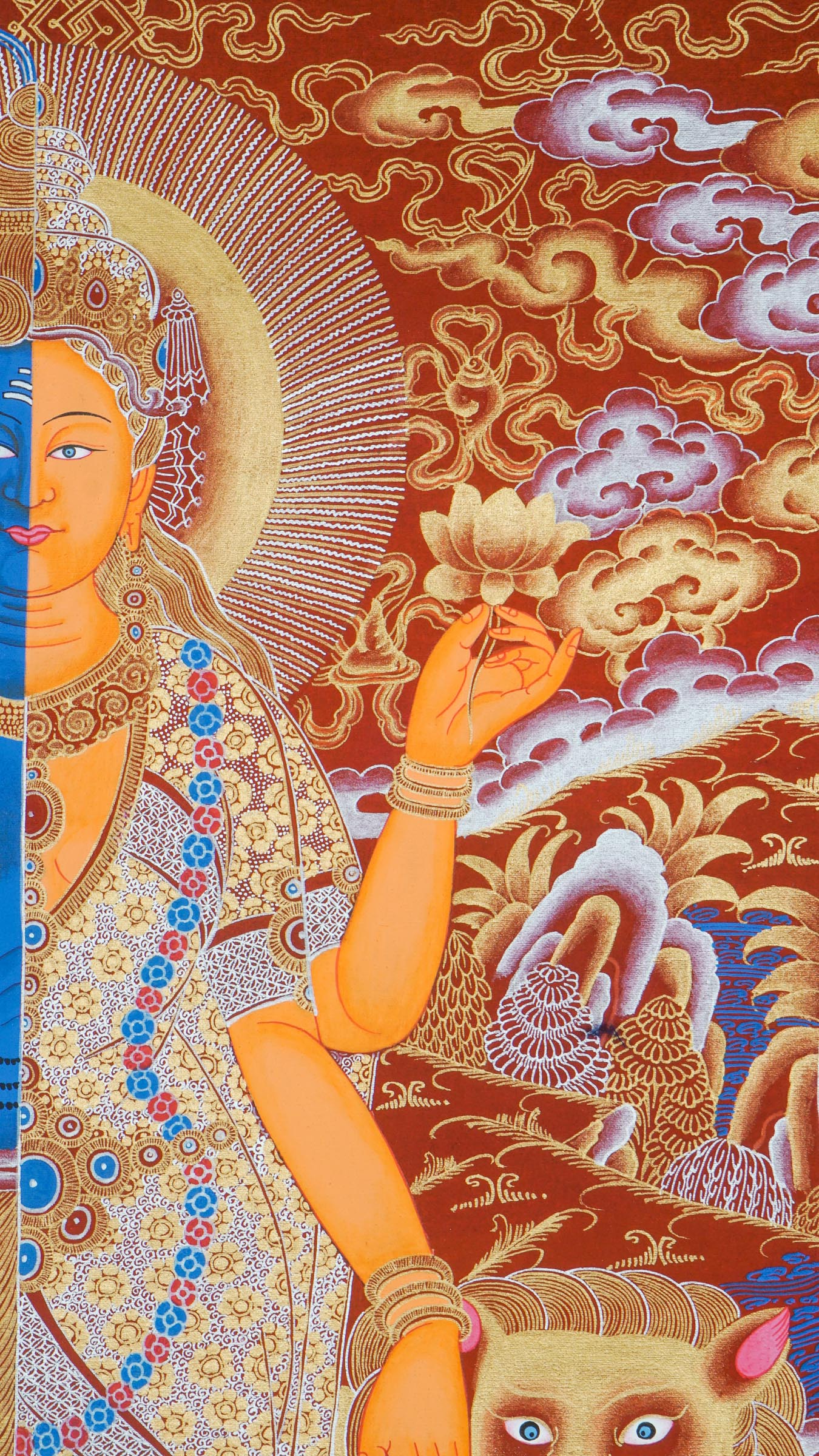 Shiva Shakti Thangka - a beautiful hand-painted art combining the sacred energies of Shiva and Shakti together.