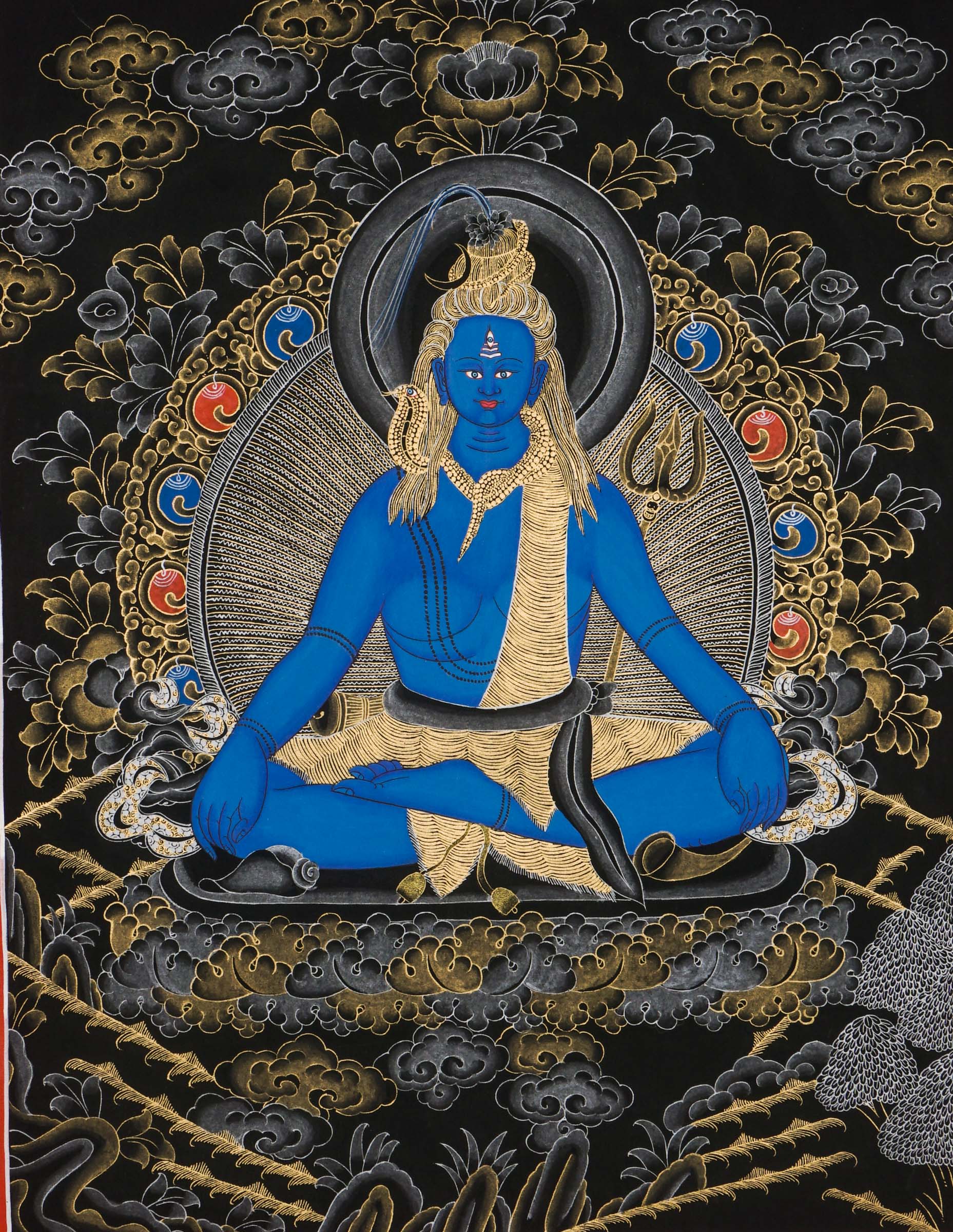 Shiva Thangka - a hand-painted Tibetan artwork of Lord Shiva, the god of destruction from Nepal.