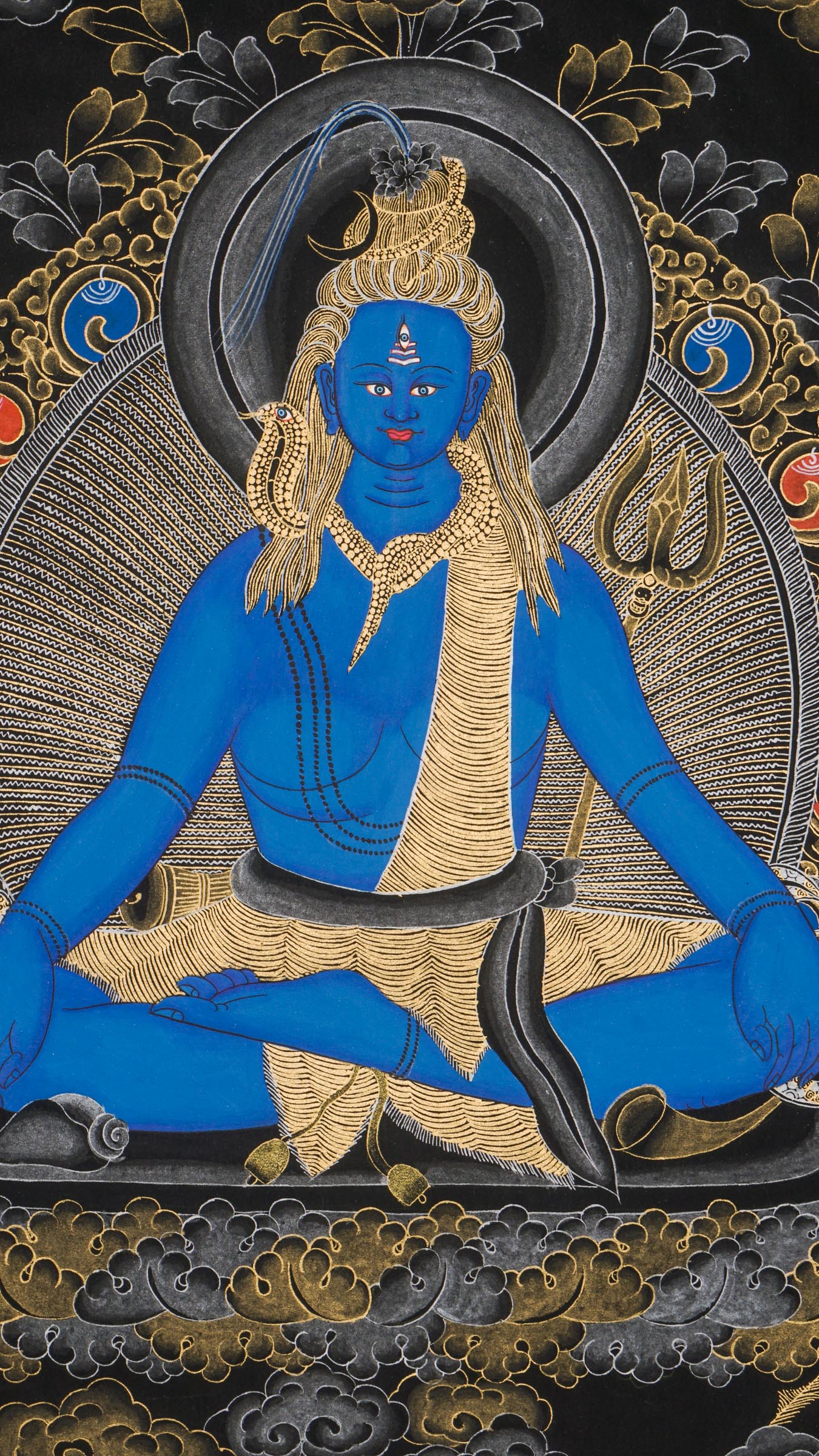 Shiva Thangka - a hand-painted Tibetan artwork of Lord Shiva, the god of destruction from Nepal.