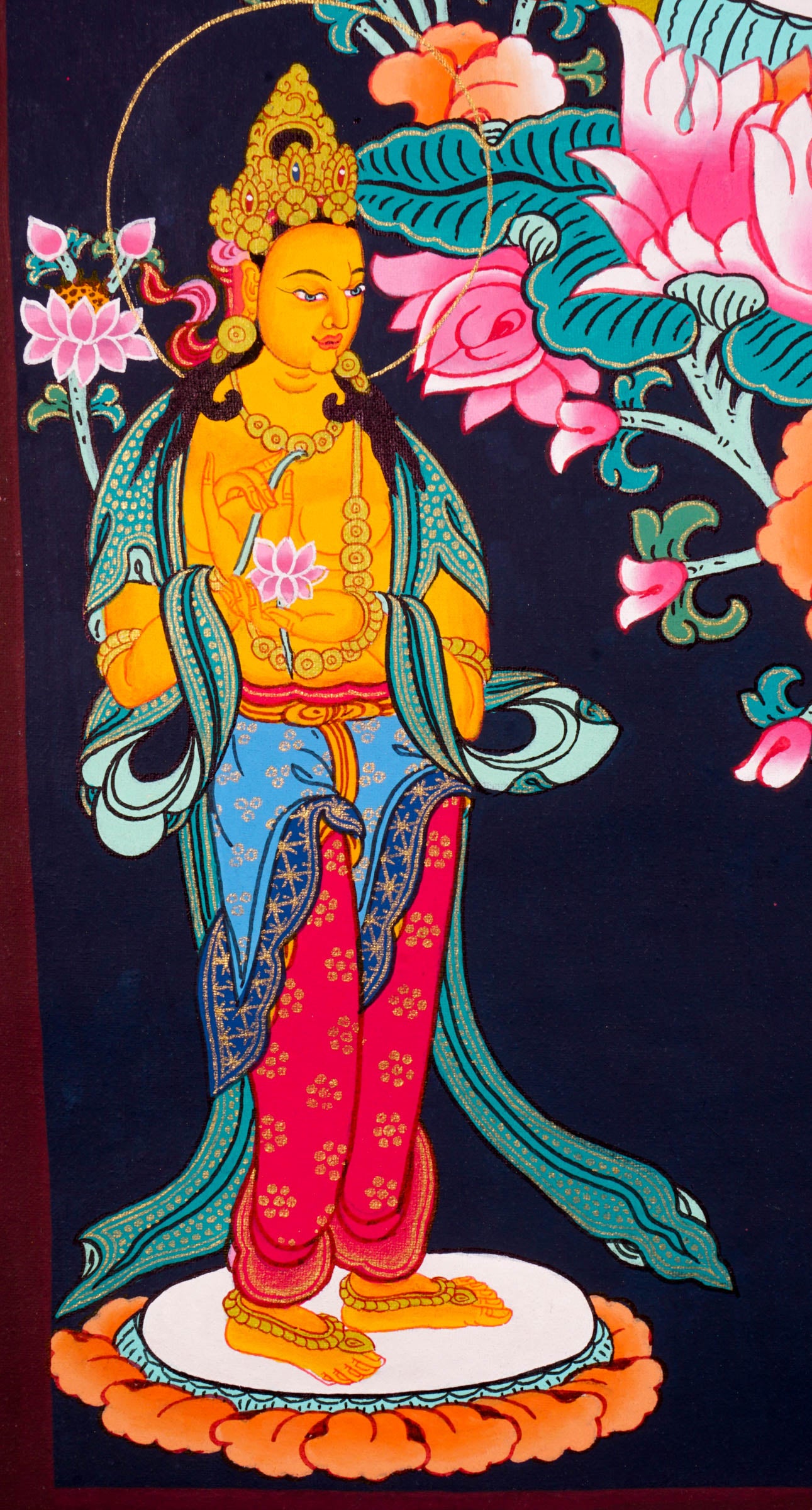 This genuine Tibetan Thangka of Green Tara beautifully captures the goddess of compassion in Buddhist tradition, symbolizing swift protection and loving guidance. Hand-painted using natural pigments, this sacred artwork brings serenity and spiritual energy to any meditation or devotional space.