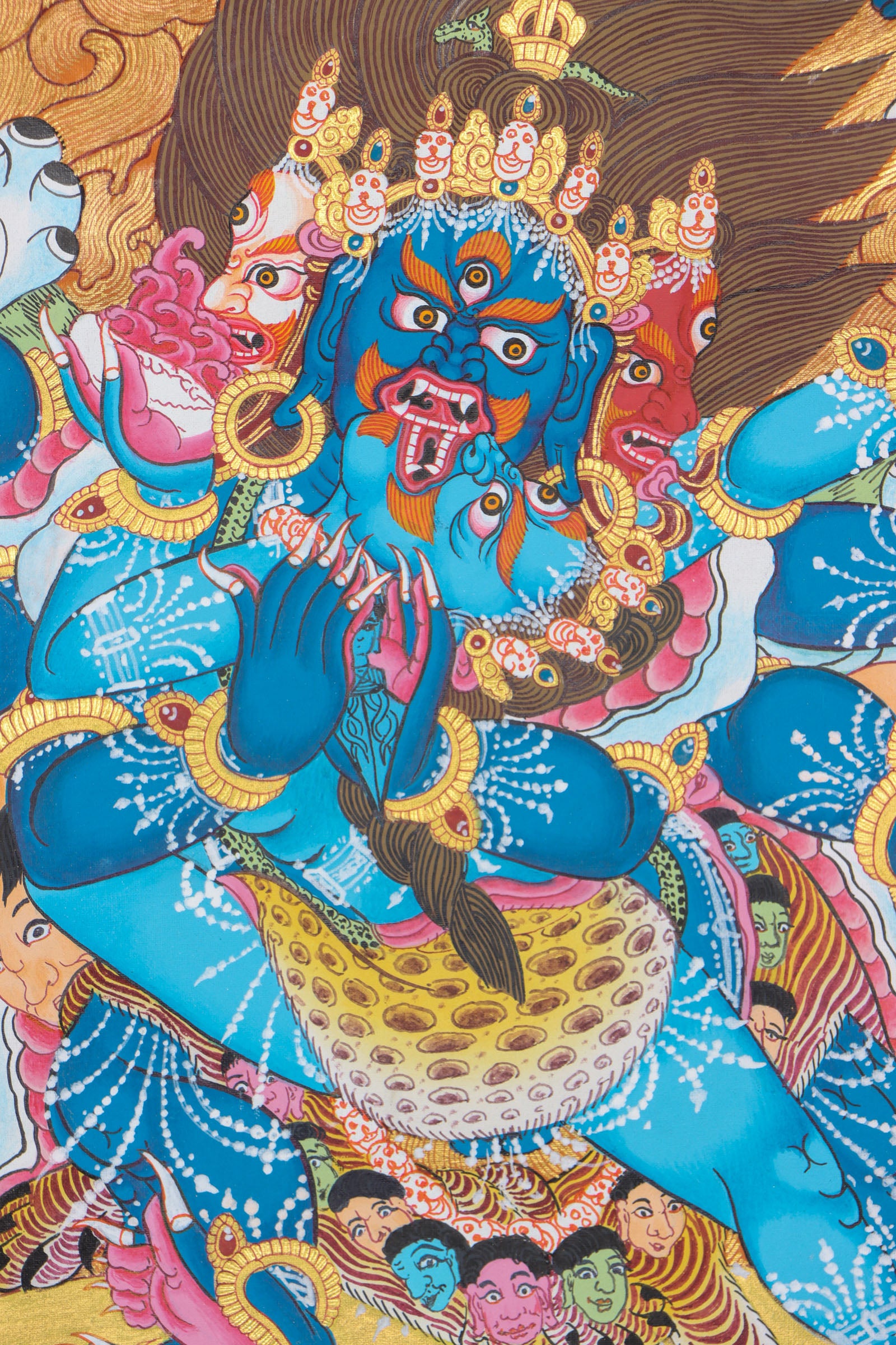 Vajrakilaya, also known as Vajrakumara, is a powerful wrathful deity in Tibetan Buddhism who symbolizes the destruction of obstacles and negativity through enlightened energy. This authentic Tibetan Thangka is hand-painted by skilled artisans using natural mineral pigments, making it a genuine spiritual tool for protection, transformation, and deep tantric practice.