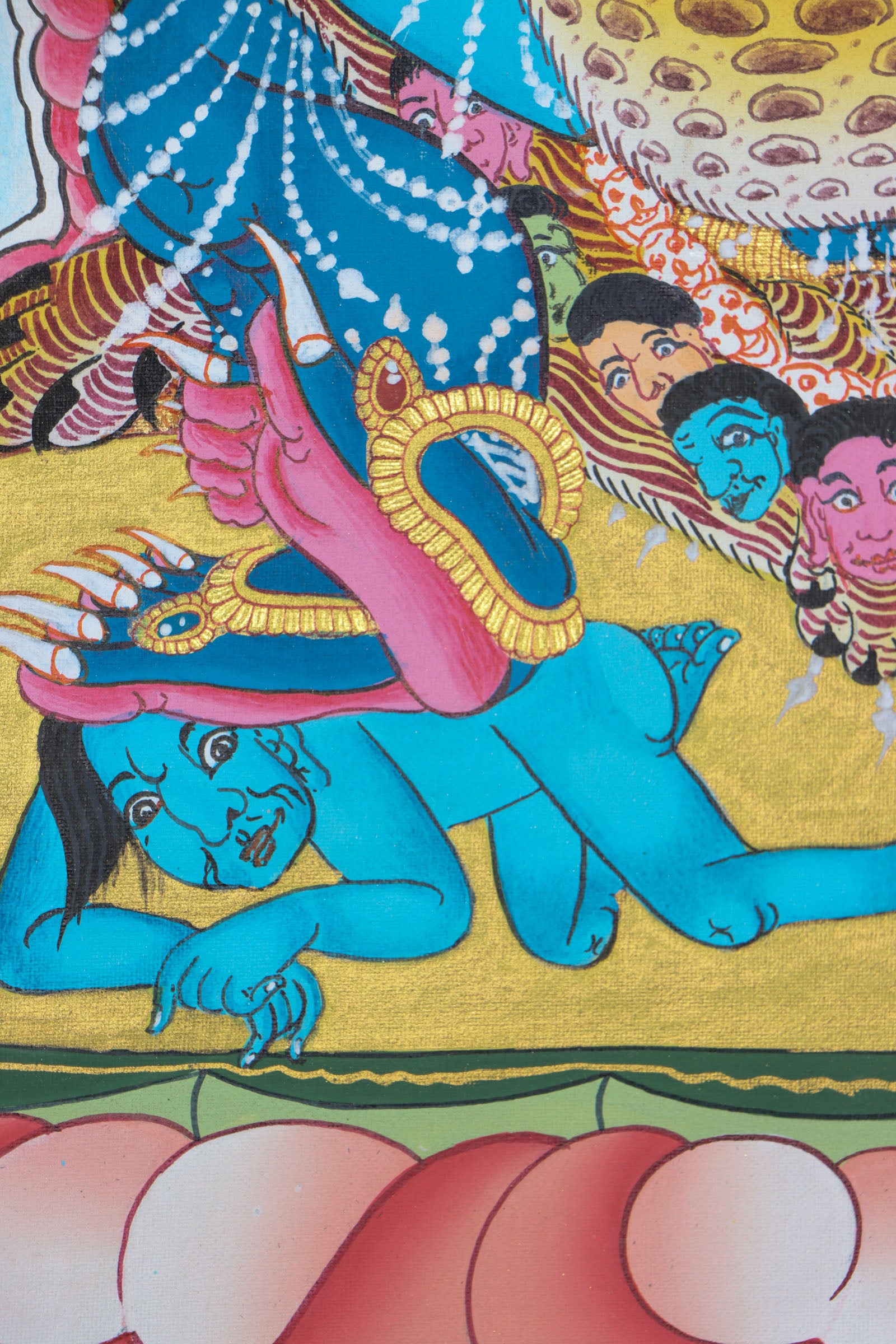 Vajrakilaya, also known as Vajrakumara, is a powerful wrathful deity in Tibetan Buddhism who symbolizes the destruction of obstacles and negativity through enlightened energy. This authentic Tibetan Thangka is hand-painted by skilled artisans using natural mineral pigments, making it a genuine spiritual tool for protection, transformation, and deep tantric practice.