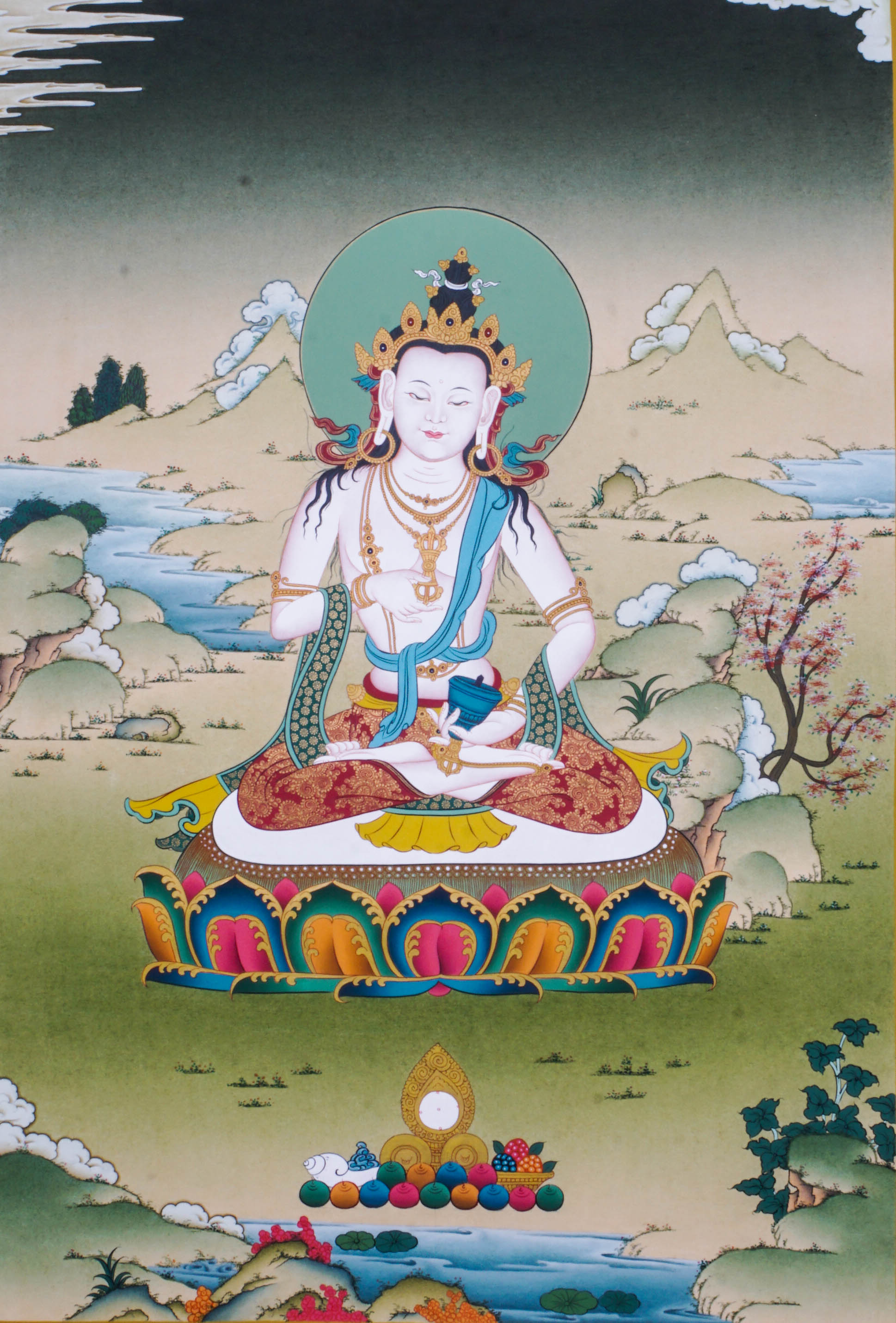 The Vajrasattva Thangka Painting symbolizes purification in Tibetan Buddhism, uniting wisdom and compassion through detailed, hand-painted artistry. A powerful piece for spiritual clarity and cleansing.