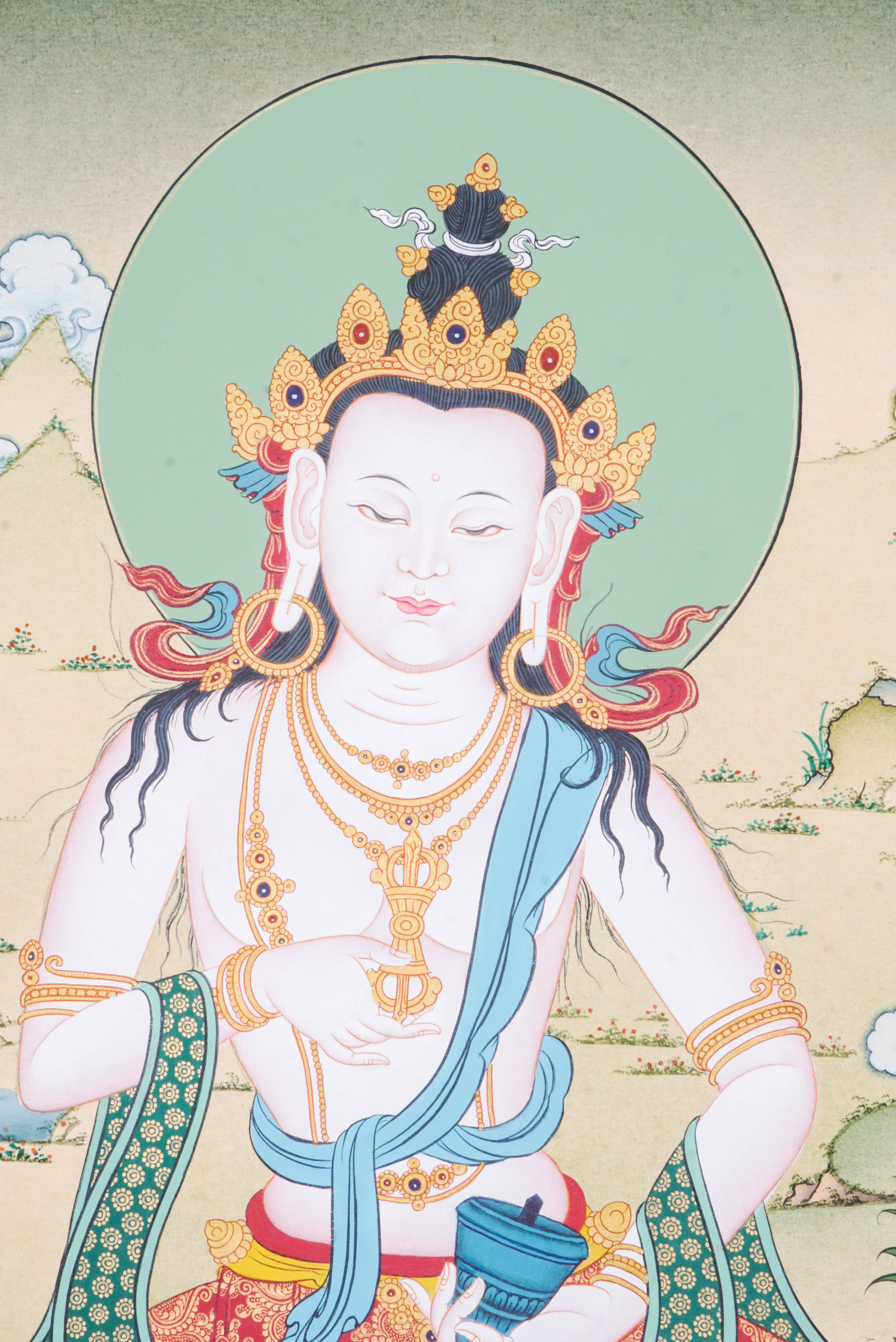 The Vajrasattva Thangka Painting symbolizes purification in Tibetan Buddhism, uniting wisdom and compassion through detailed, hand-painted artistry. A powerful piece for spiritual clarity and cleansing.