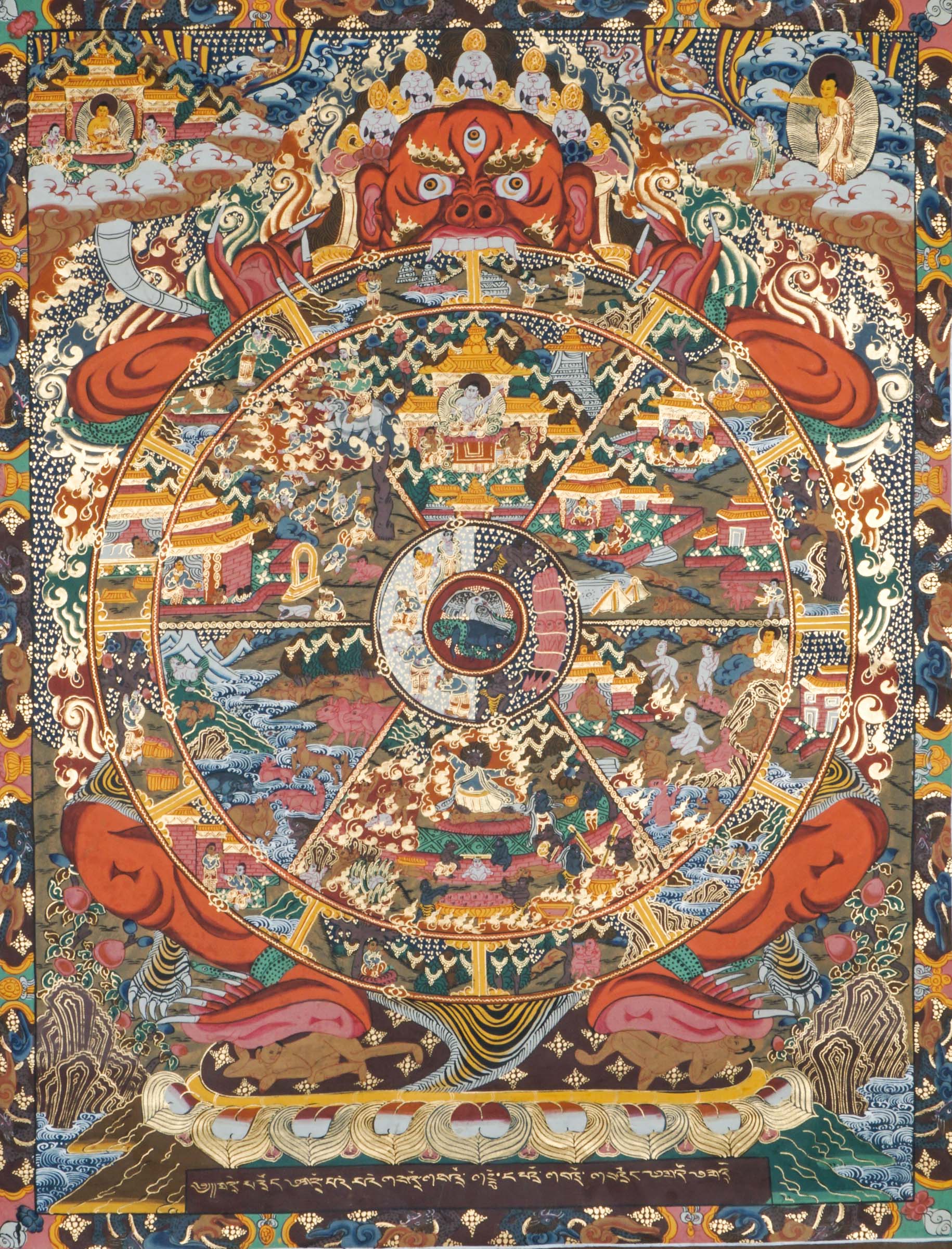 Wheel of Life Thangka Art- Riduk Painting of Yama of Human life and death