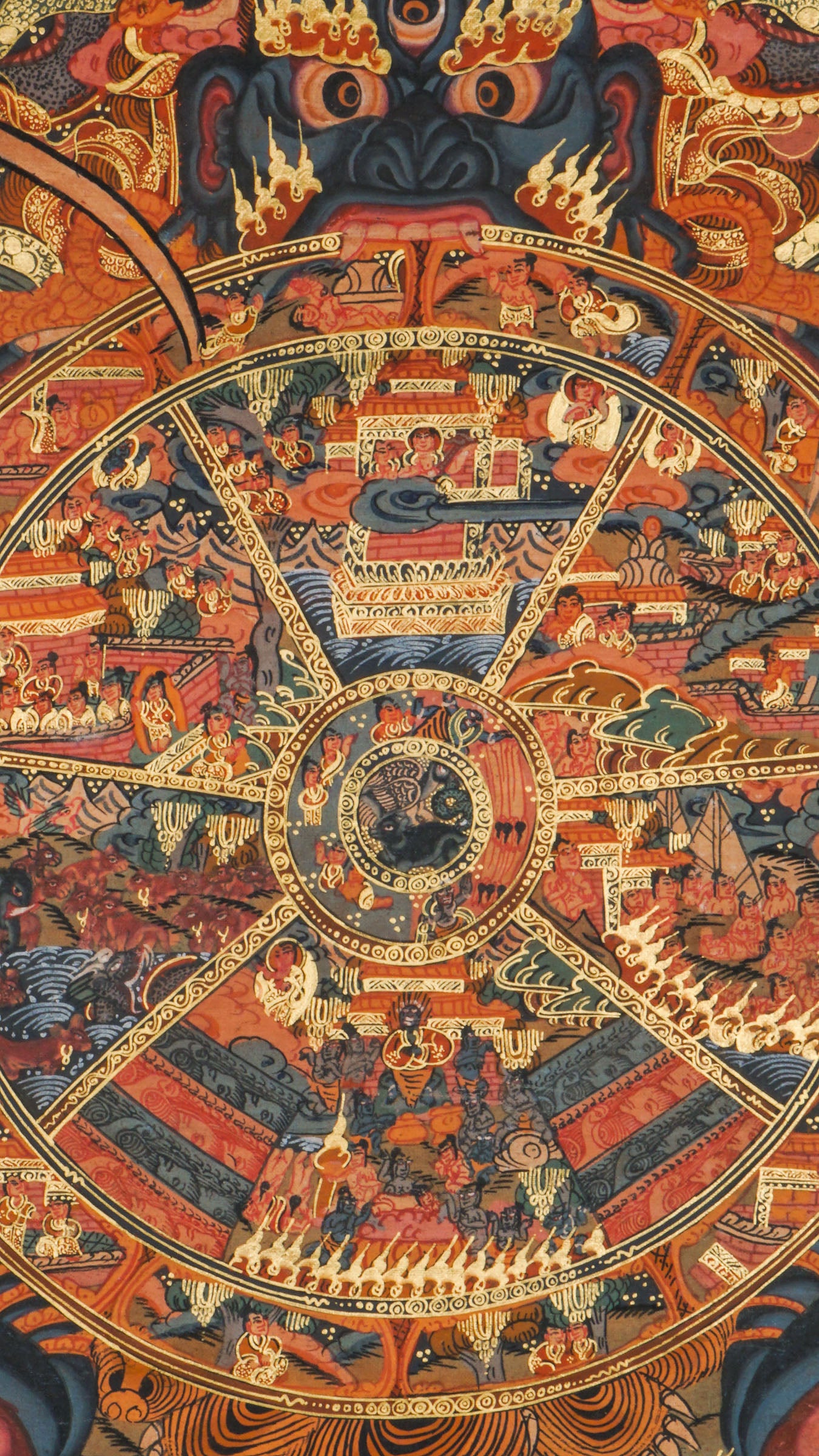 Genuine Wheel of Life Thangka depicts the cycle of birth and rebirth. Hand-painted with natural pigments, perfect for meditation and Tibetan Buddhist decor. 