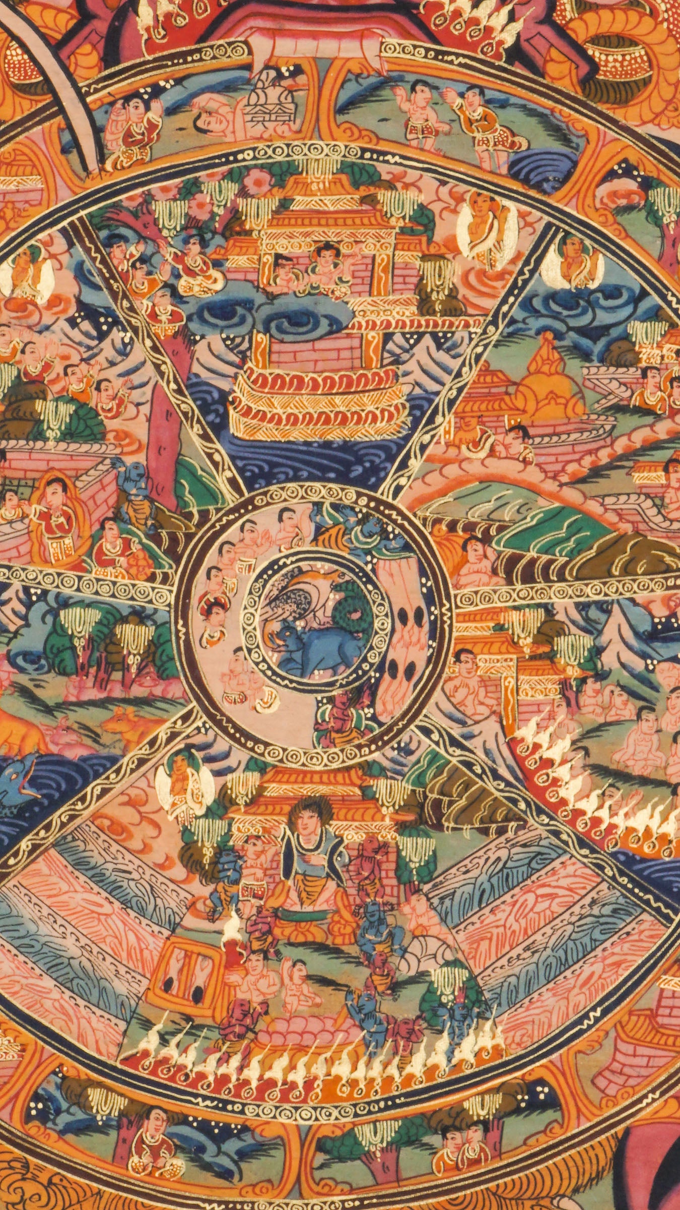 Genuine Wheel of Life Thangka depicts the cycle of birth and rebirth. Hand-painted with natural pigments, perfect for meditation and Tibetan Buddhist decor. 