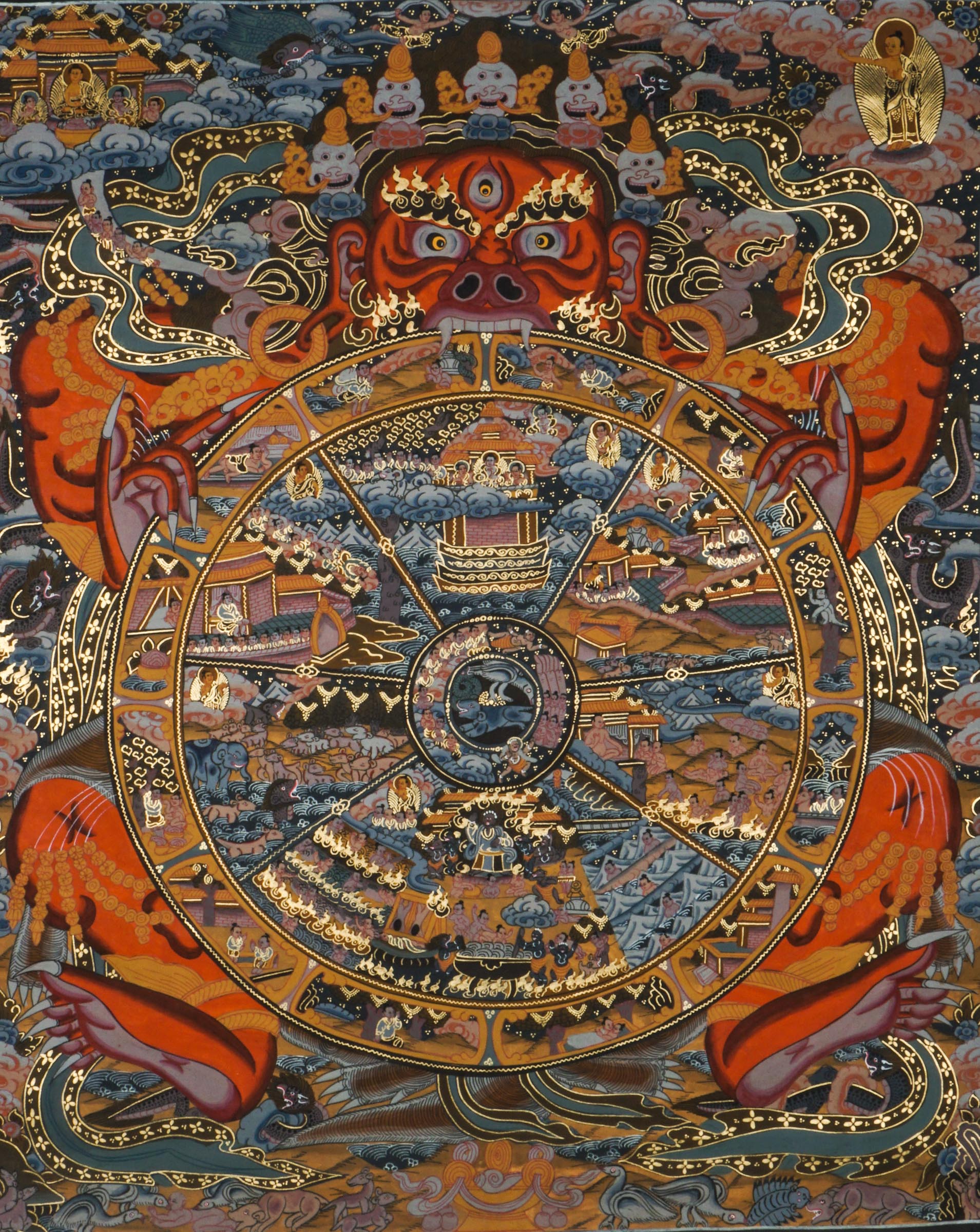 Wheel of Samsara Thangka Art – Emphasizing the cycle of birth, death, and rebirth.