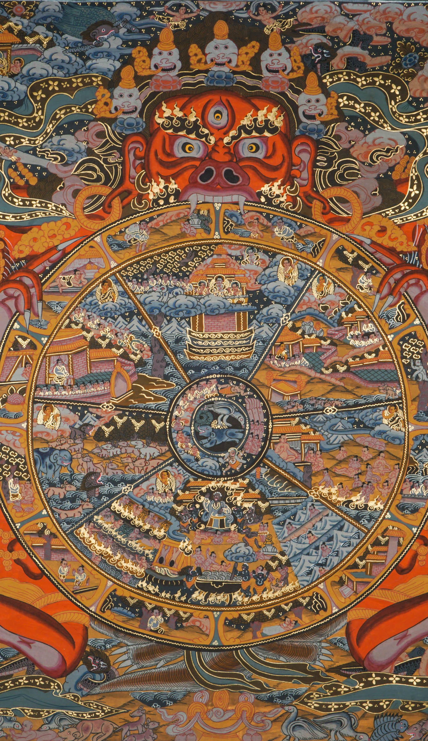 Wheel of Samsara Thangka Art – Emphasizing the cycle of birth, death, and rebirth.