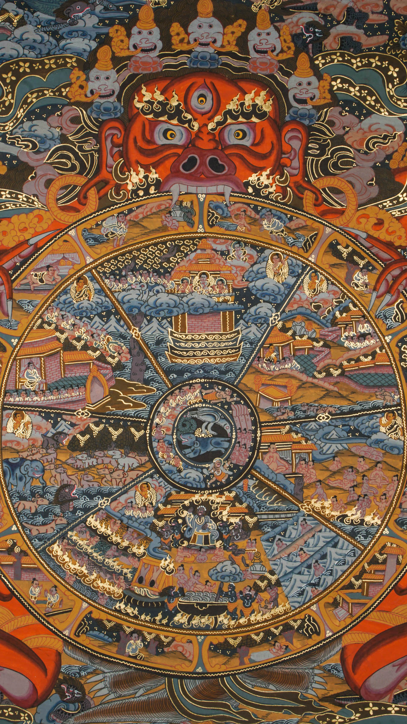 Wheel of Samsara Thangka Art – Emphasizing the cycle of birth, death, and rebirth.