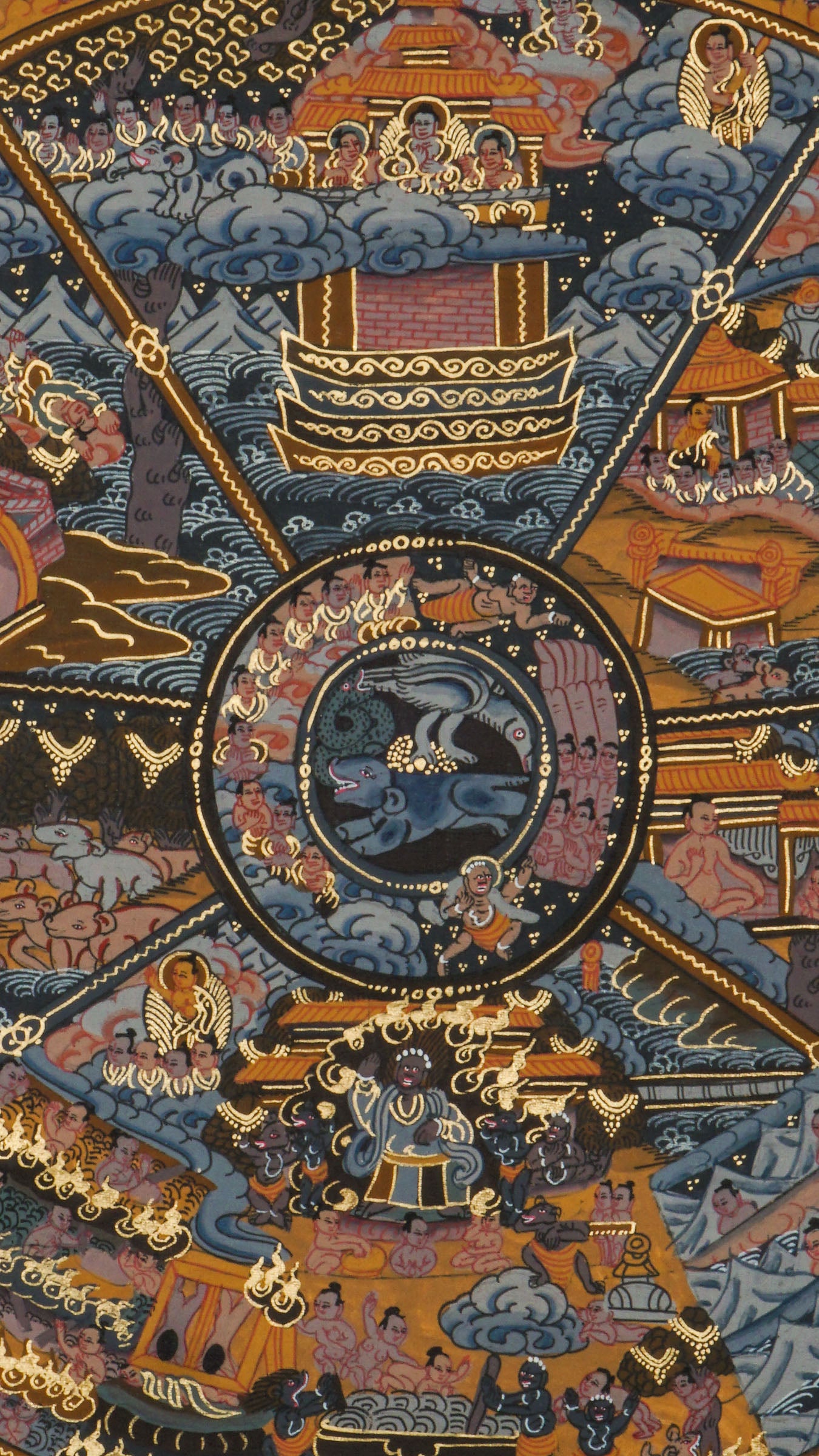 Wheel of Samsara Thangka Art – Emphasizing the cycle of birth, death, and rebirth.