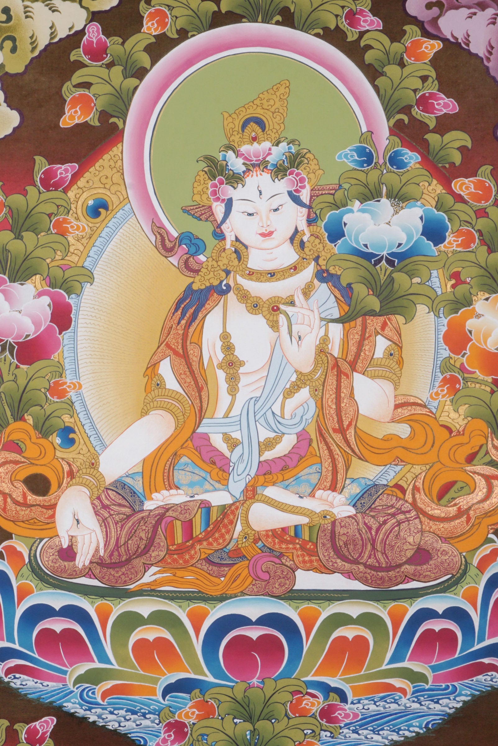 This genuine White Tara Thangka embodies compassion, healing, and longevity, hand-painted with traditional mineral pigments on authentic canvas. A radiant centerpiece for meditation or sacred space, it invites White Tara’s blessings of wisdom, protection, and spiritual growth.