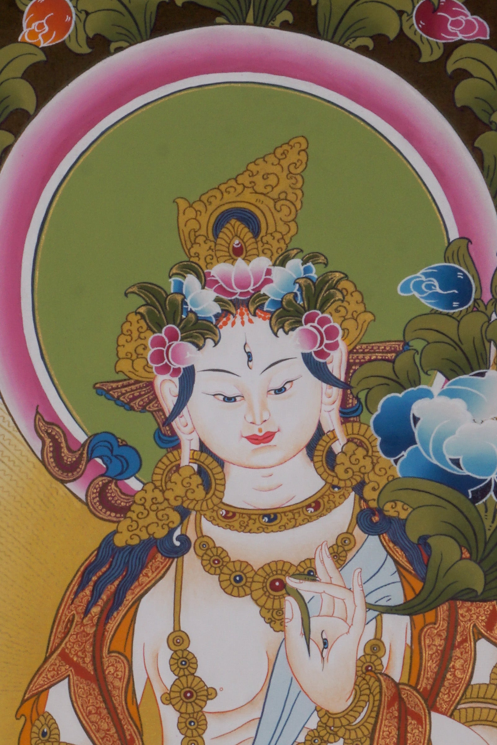 This genuine White Tara Thangka embodies compassion, healing, and longevity, hand-painted with traditional mineral pigments on authentic canvas. A radiant centerpiece for meditation or sacred space, it invites White Tara’s blessings of wisdom, protection, and spiritual growth.
