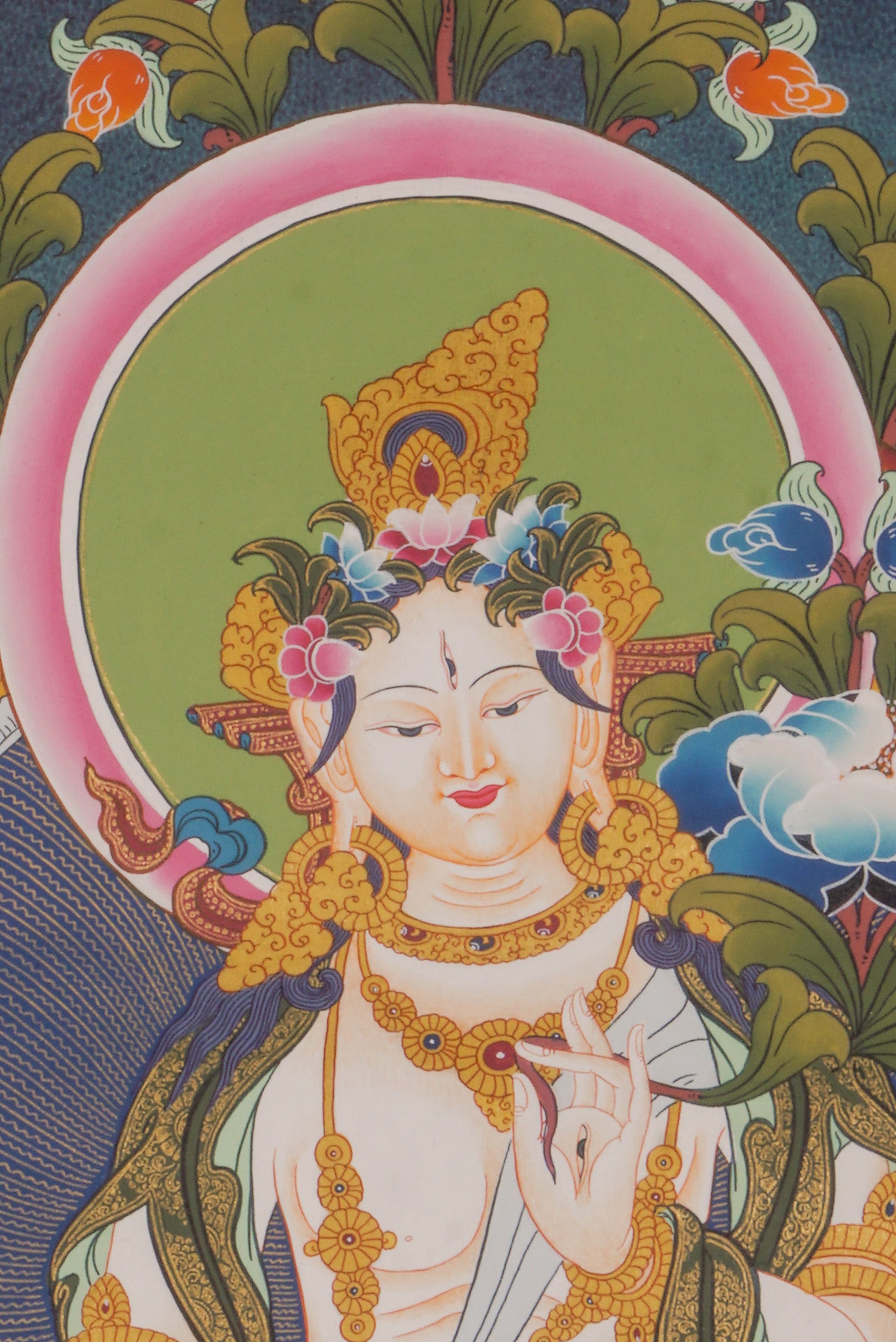 This authentic White Tara Thangka is a sacred symbol of healing, compassion, and longevity, hand-painted on genuine canvas using traditional mineral pigments. Its serene presence brings blessings and protection, making it a meaningful addition to any spiritual space or a heartfelt gift for seekers.