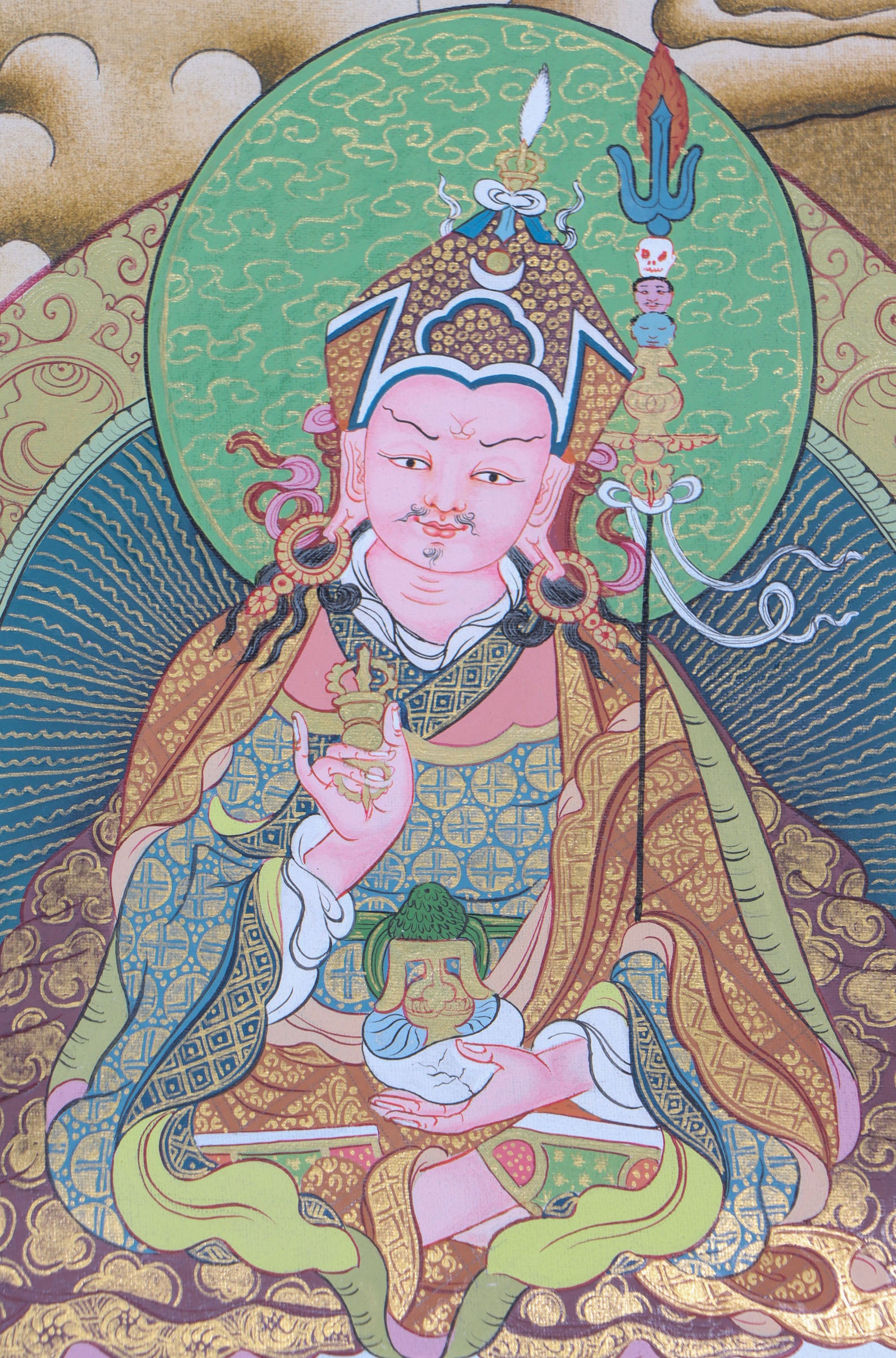 This genuine White Tara Thangka is a captivating piece of Tibetan art symbolizing compassion, purity, and healing. Hand-painted by skilled artisans using all-natural mineral pigments, it features White Tara seated in serene grace with seven vigilant eyes, offering blessings of peace, longevity, and spiritual protection.