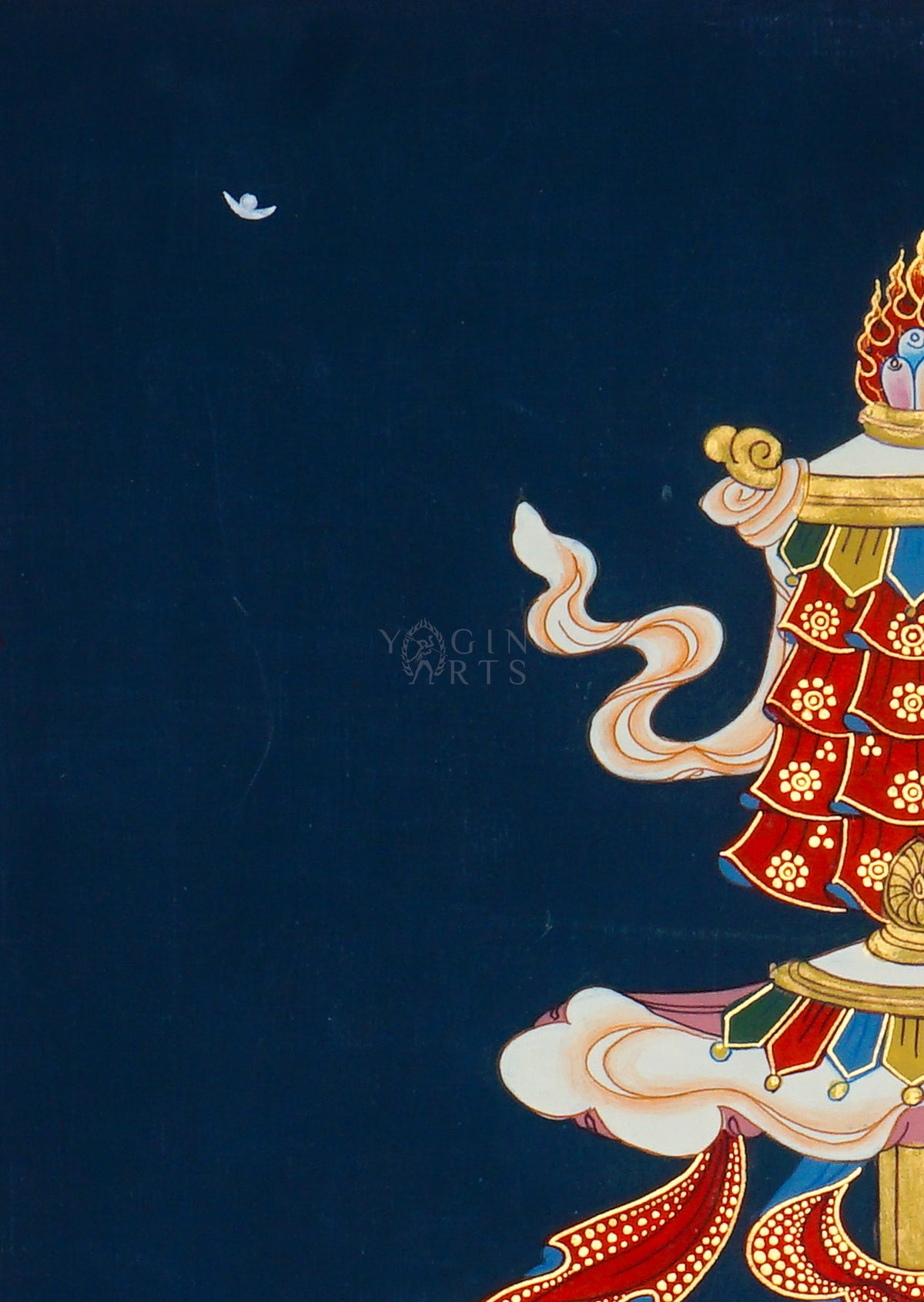 Ashtamangala Thangka painting featuring Eight Auspicious Buddhist Symbols on a deep blue background, 50 x 37 cm