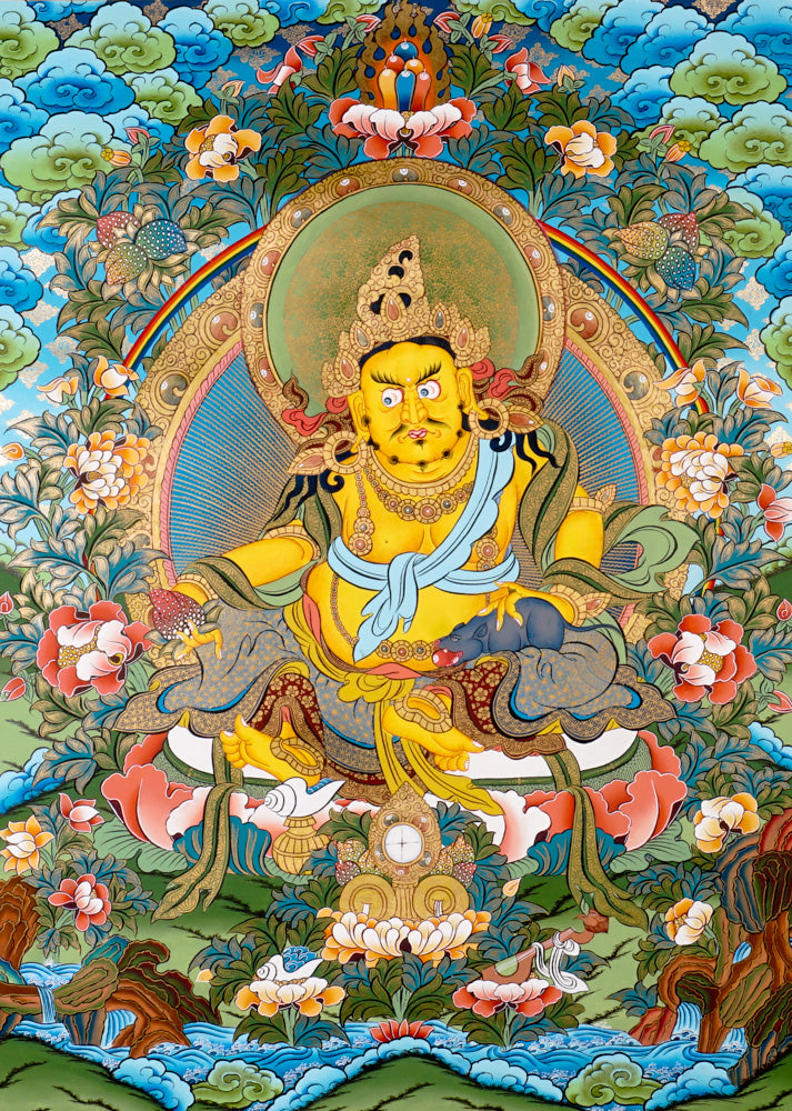 Yellow Zambhala Thangka | Peaceful Wealth & Prosperity Art