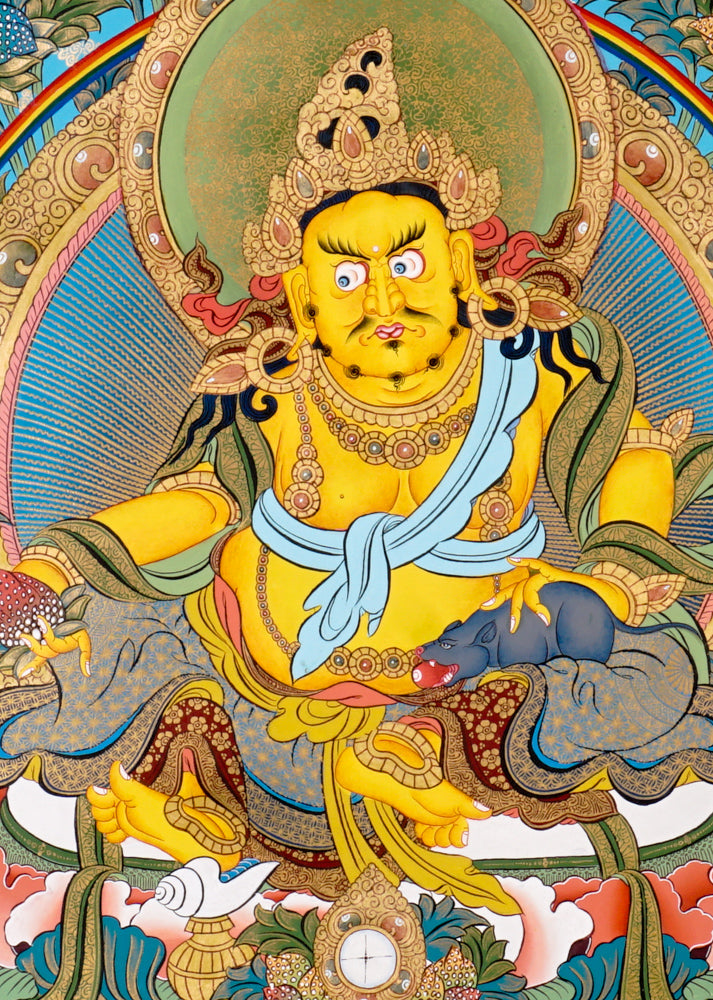 Yellow Zambhala Thangka | Peaceful Wealth & Prosperity Art