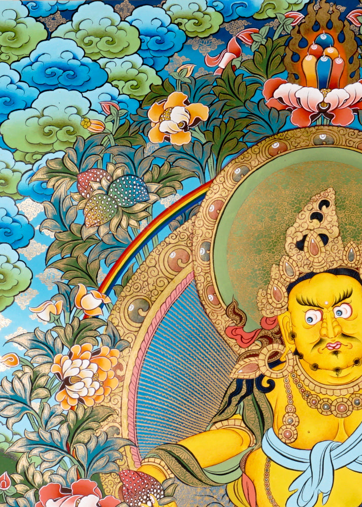 Yellow Zambhala Thangka | Peaceful Wealth & Prosperity Art