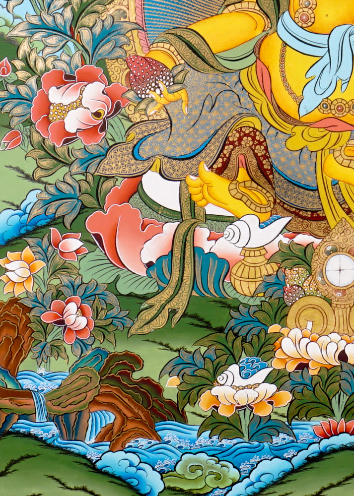 Yellow Zambhala Thangka | Peaceful Wealth & Prosperity Art