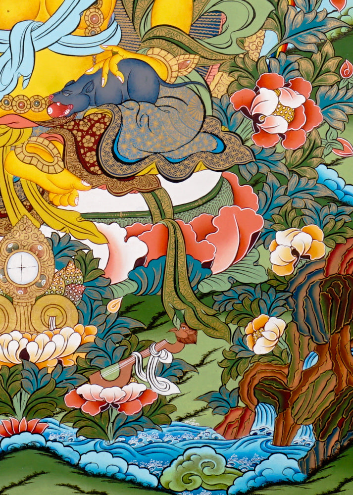 Yellow Zambhala Thangka | Peaceful Wealth & Prosperity Art