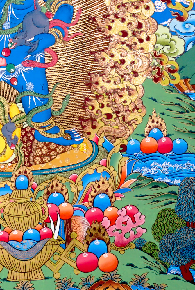 Black Zambhala Thangka with Buddha | Wealth & Karma Cleansing Art