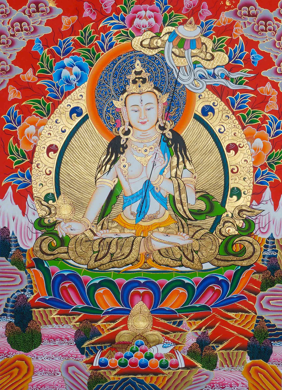 Dhukkar White Umbrella Tibetan Buddhist Thangka painting hand painted in Nepal