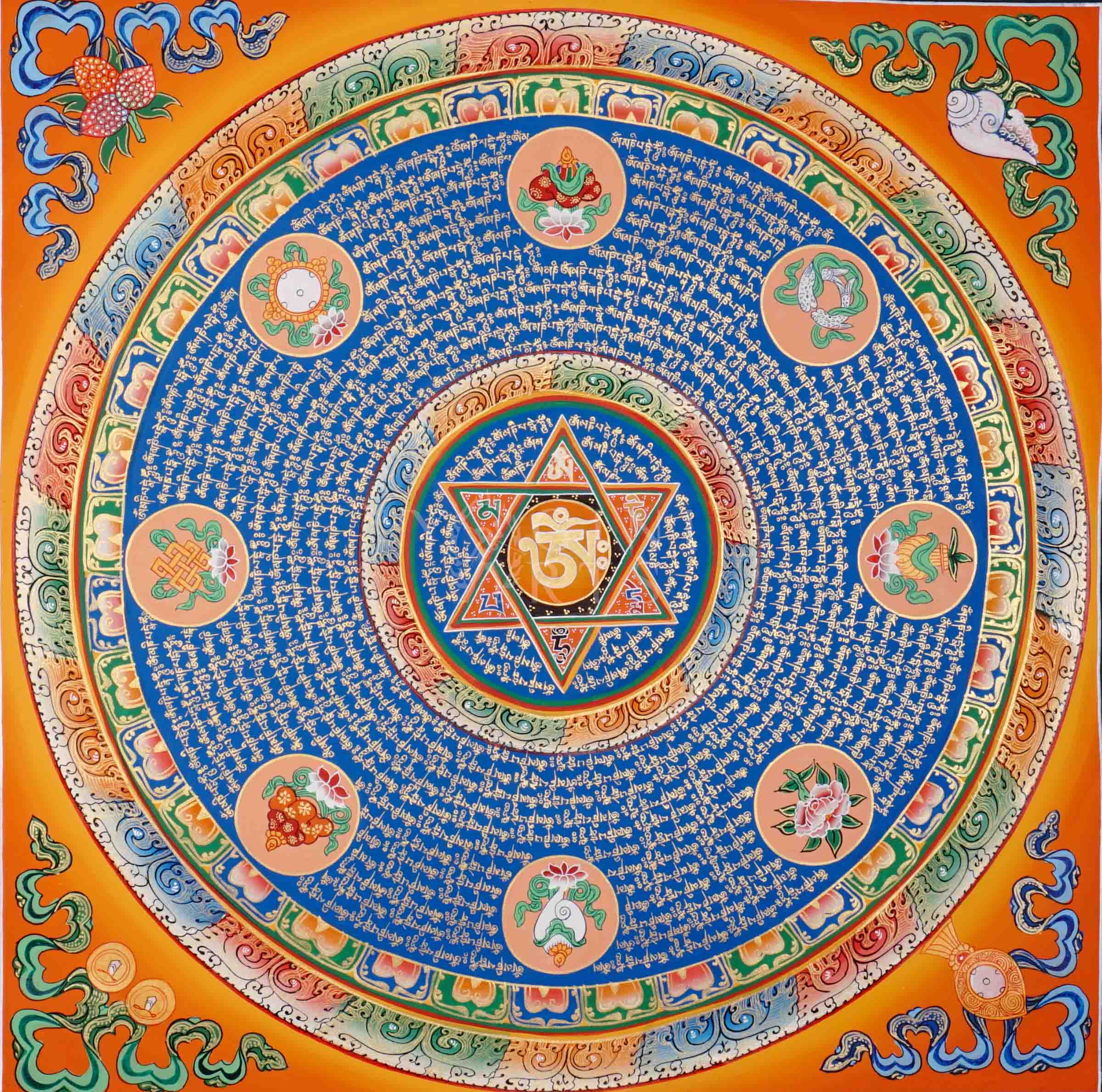Om Mantra Mandala Thangka with Hexagram | Tibetan Sacred Art
