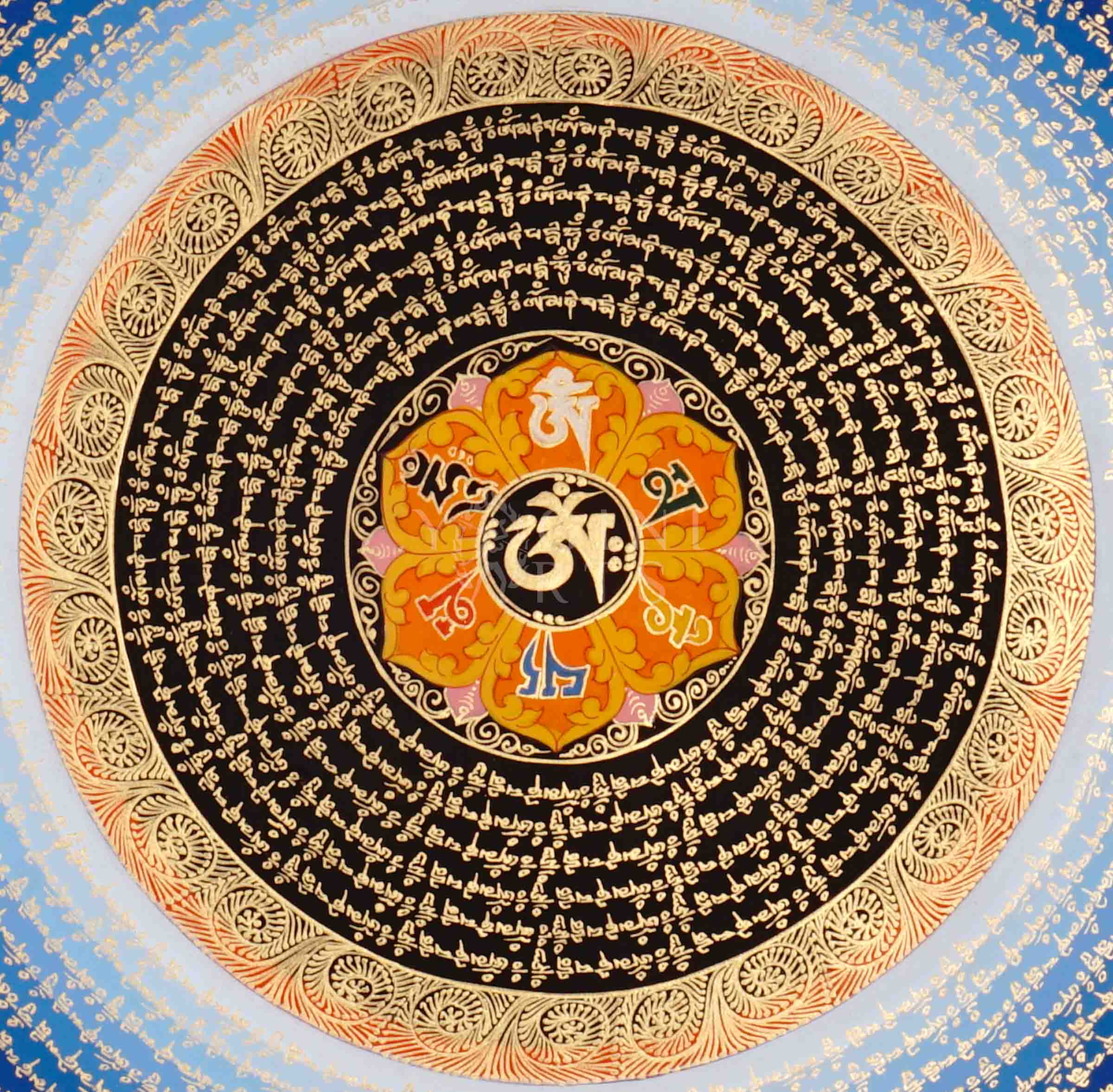 Hand-painted White Tara Thangka painting on cotton canvas featuring seven eyes, seated in serene posture, Tibetan Buddhist goddess of longevity and healing.