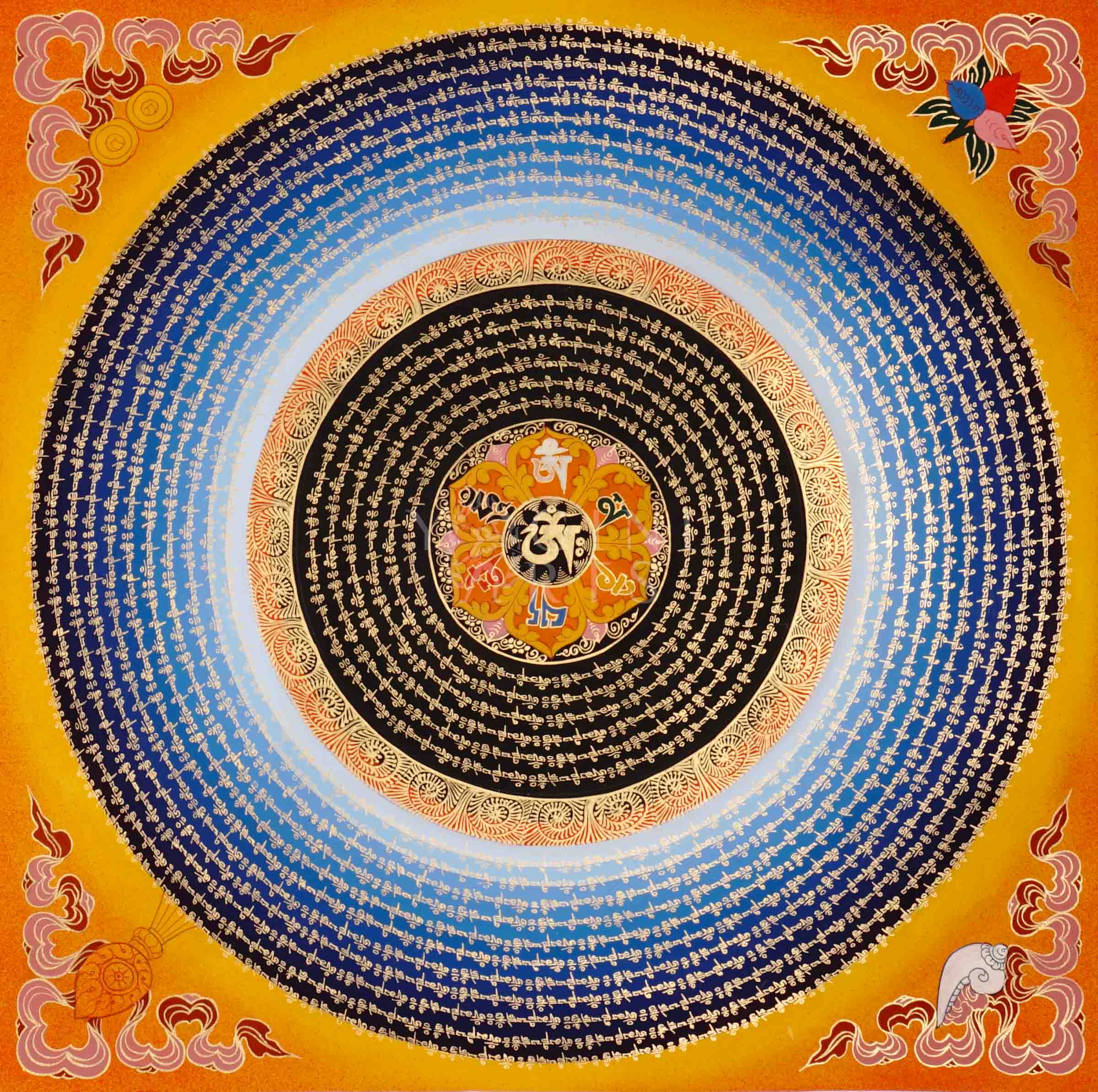 曼陀羅(mandala) Golden Mantra Mandala Thangka | Tibetan Art