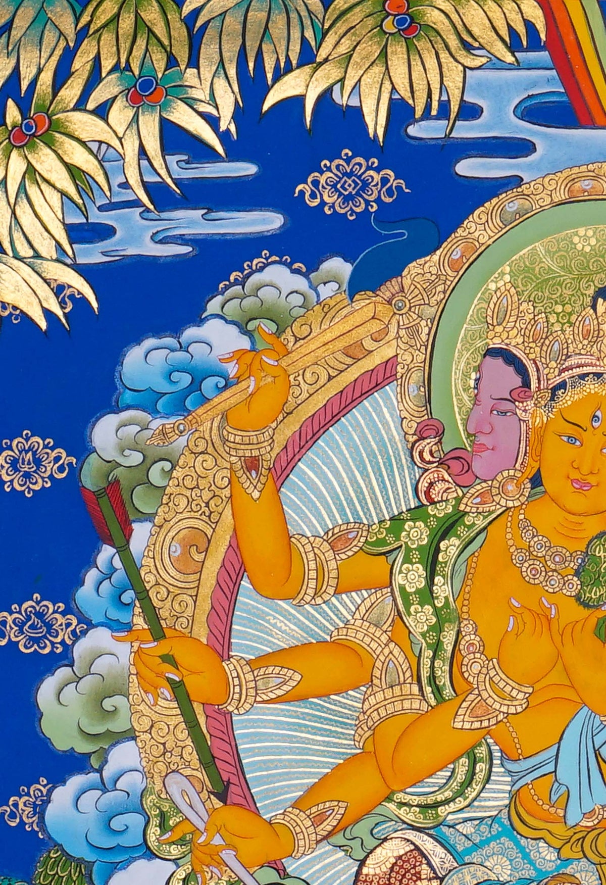 Marichi Tibetan Buddhist Thangka painting with seven pig chariot, hand painted in Nepal