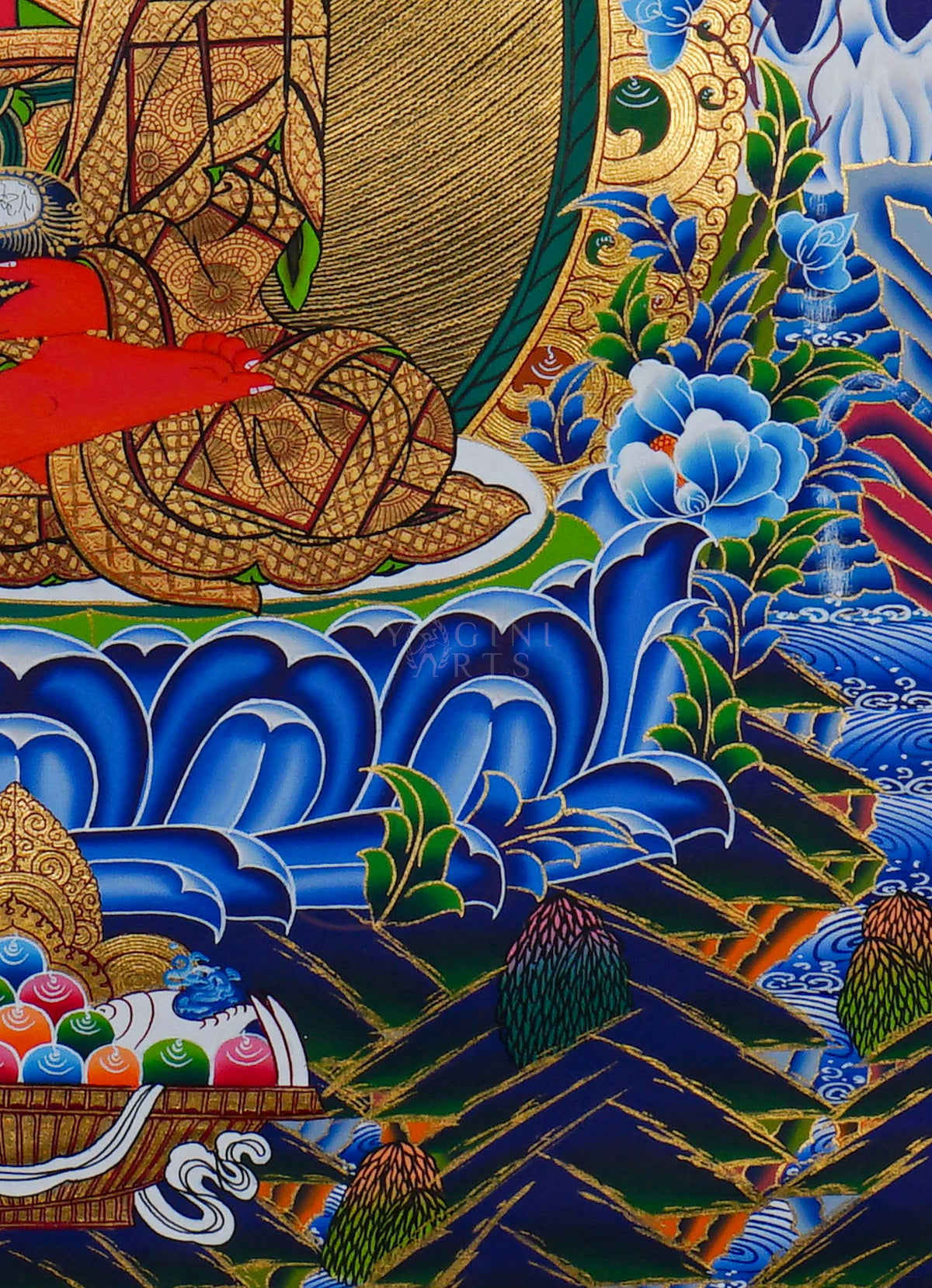 Hand painted Amitabha Buddha Thangka painting depicting Amitabha seated on a lotus throne with intricate traditional Nepalese Buddhist artwork