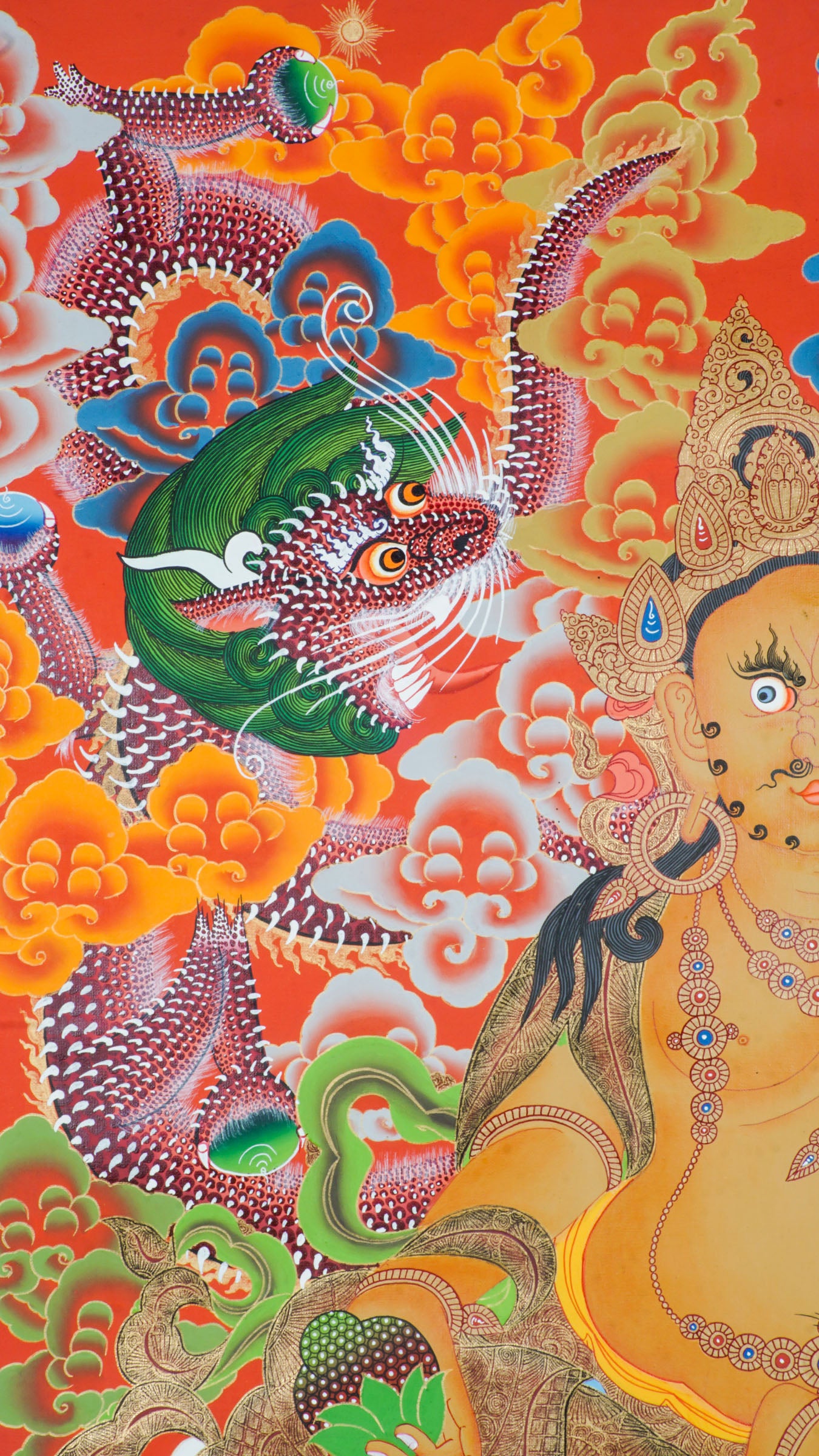 Genuine Tibetan Buddhist Zambala Thangka. Symbol of wealth, prosperity, and protection. Hand-painted with rich colors and details. Perfect for meditation, altar, or sacred space. Invites abundance and removes obstacles.