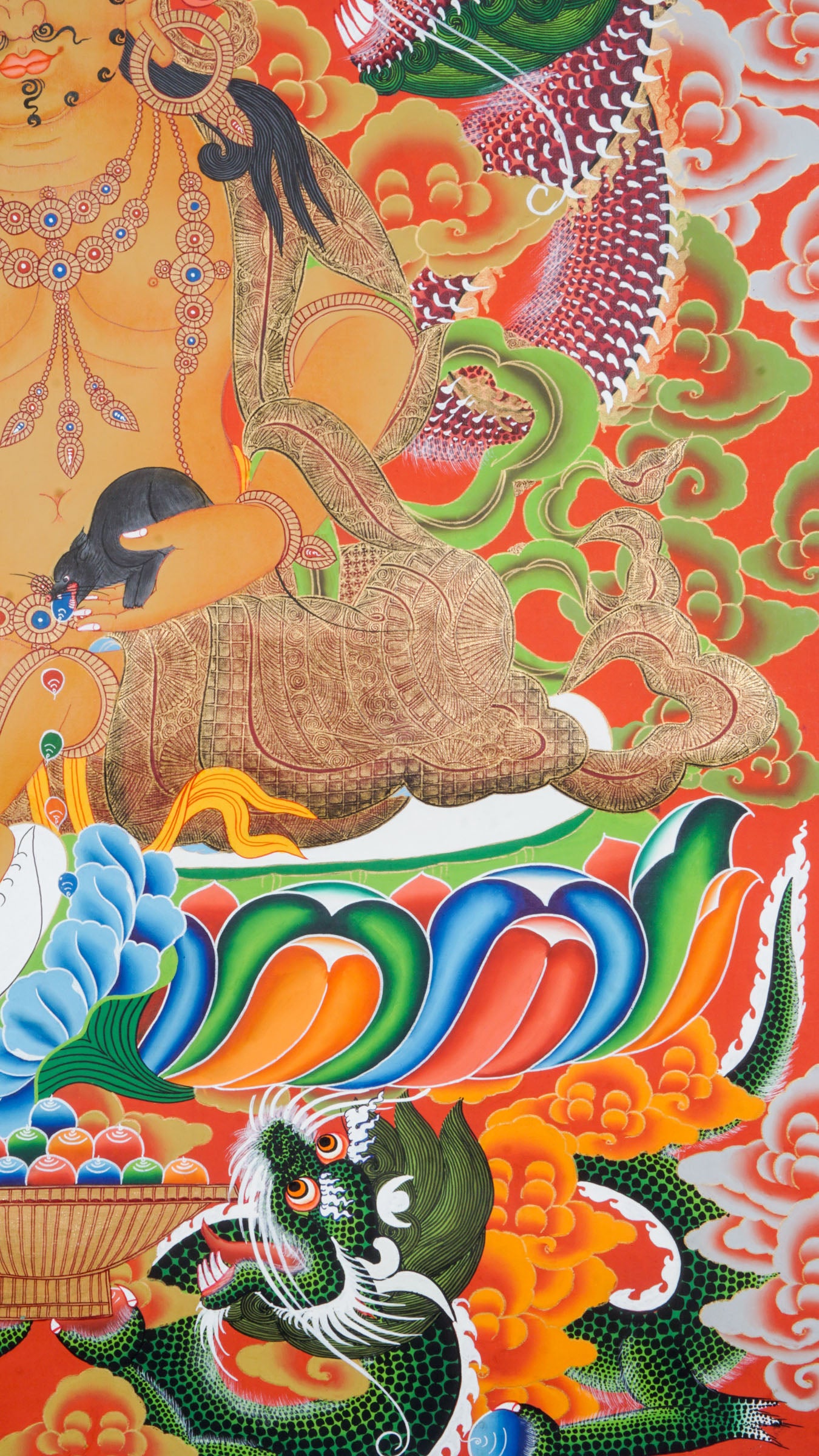 Genuine Tibetan Buddhist Zambala Thangka. Symbol of wealth, prosperity, and protection. Hand-painted with rich colors and details. Perfect for meditation, altar, or sacred space. Invites abundance and removes obstacles.