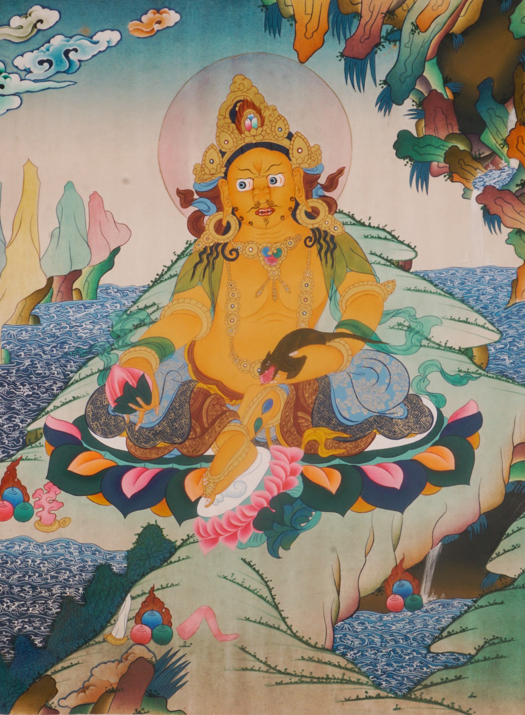 Zambala Thangka is a Tibetan Buddhist thangka of the wealth deity Zambala, symbolizing prosperity, success, and protection.