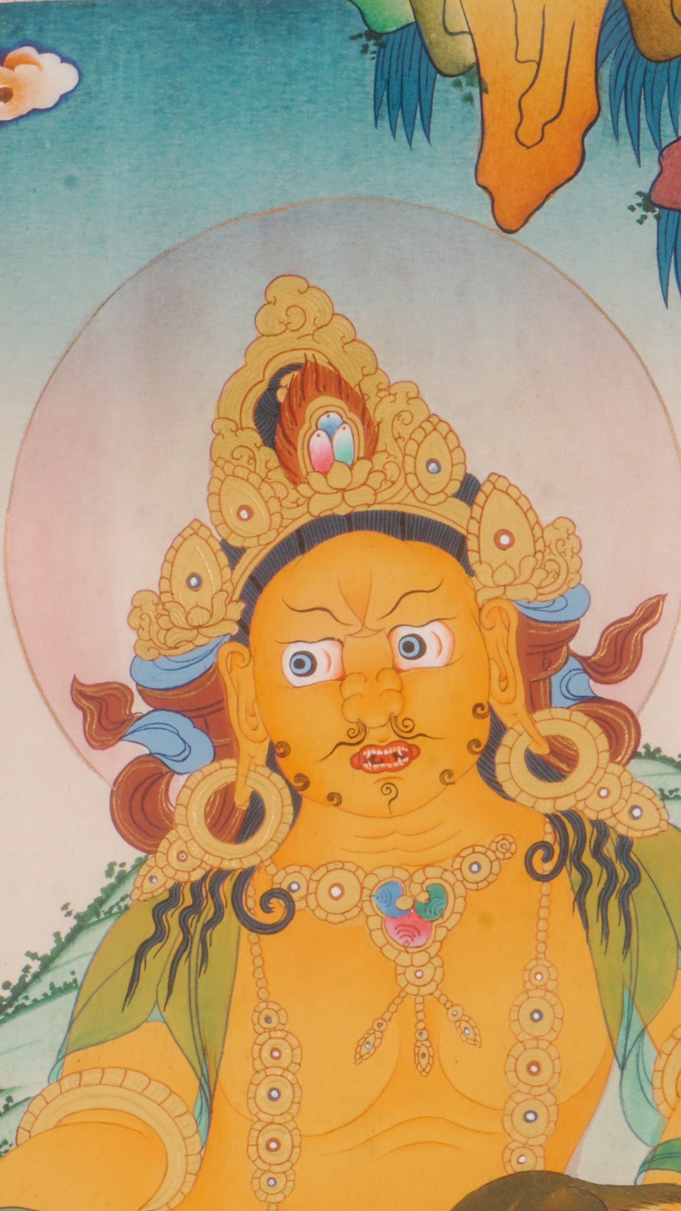 Zambala Thangka is a Tibetan Buddhist thangka of the wealth deity Zambala, symbolizing prosperity, success, and protection.