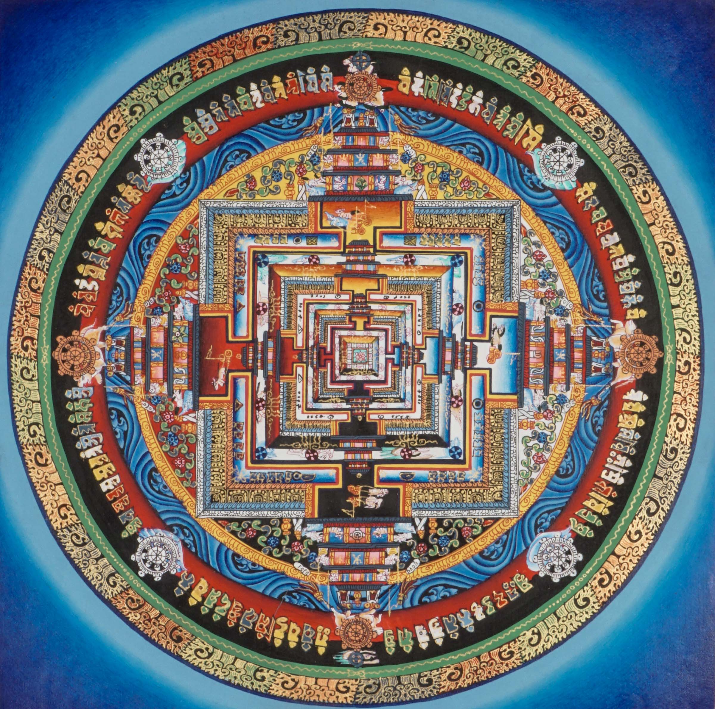 The Kalachakra Mandala Thangka is a vibrant Tibetan artwork symbolizing wisdom, compassion, and enlightenment. Crafted with care, this thangka inspires peace and spiritual growth. 