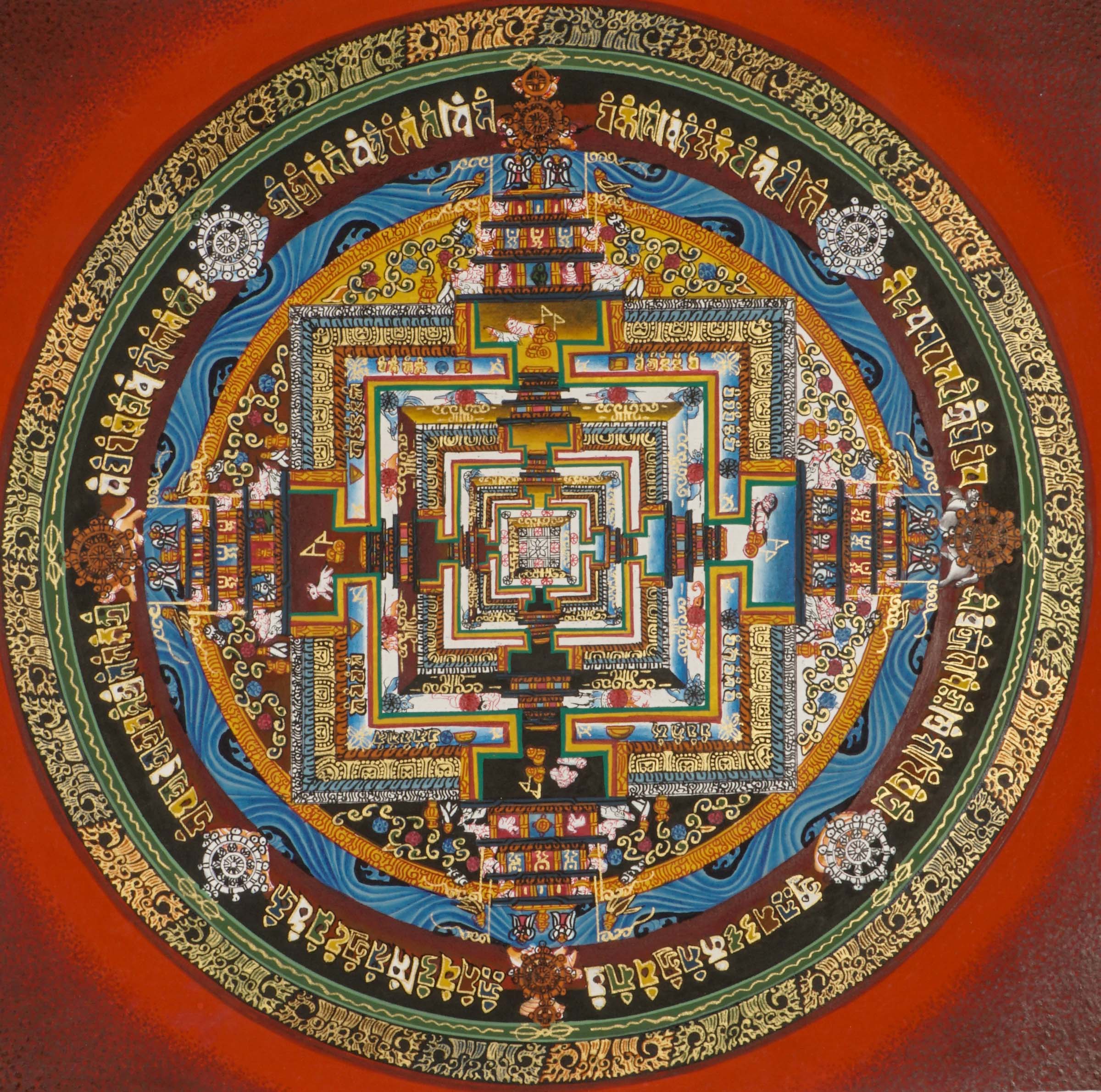 This traditional Kalachakra Mandala Thangka from Tibetan Buddhism features sacred symbolism and vibrant colors, making it perfect for meditation, spiritual growth, and enhancing your sacred art collection or home altar.