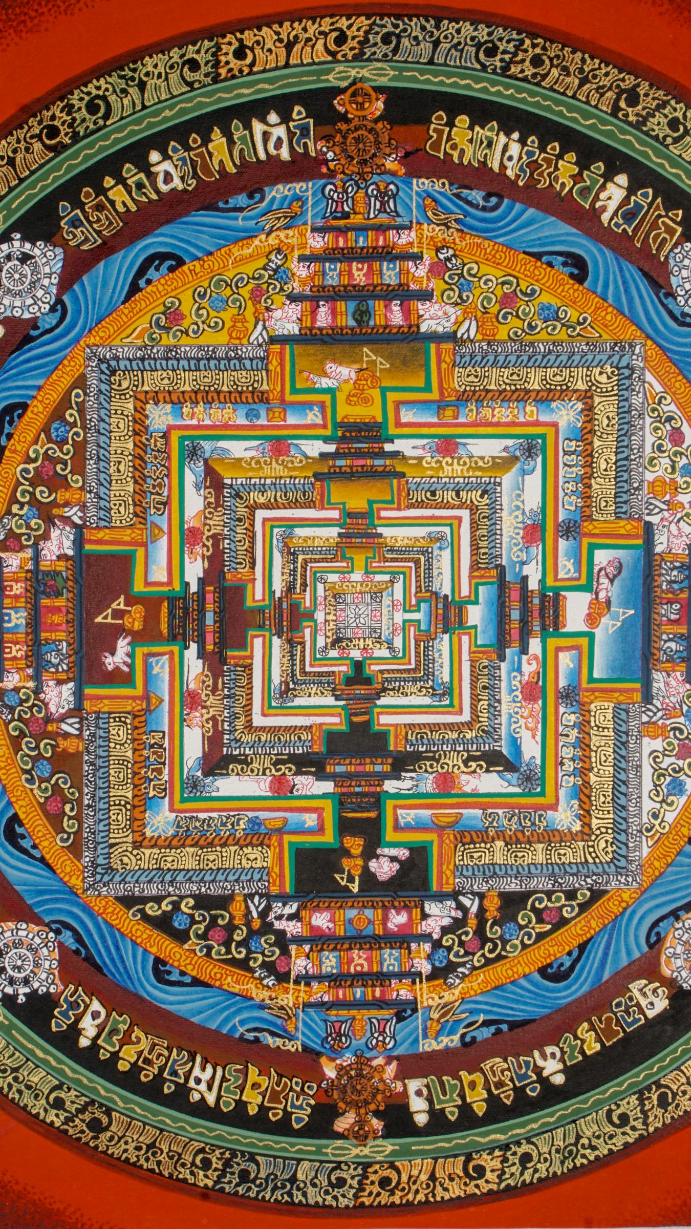 This traditional Kalachakra Mandala Thangka from Tibetan Buddhism features sacred symbolism and vibrant colors, making it perfect for meditation, spiritual growth, and enhancing your sacred art collection or home altar.