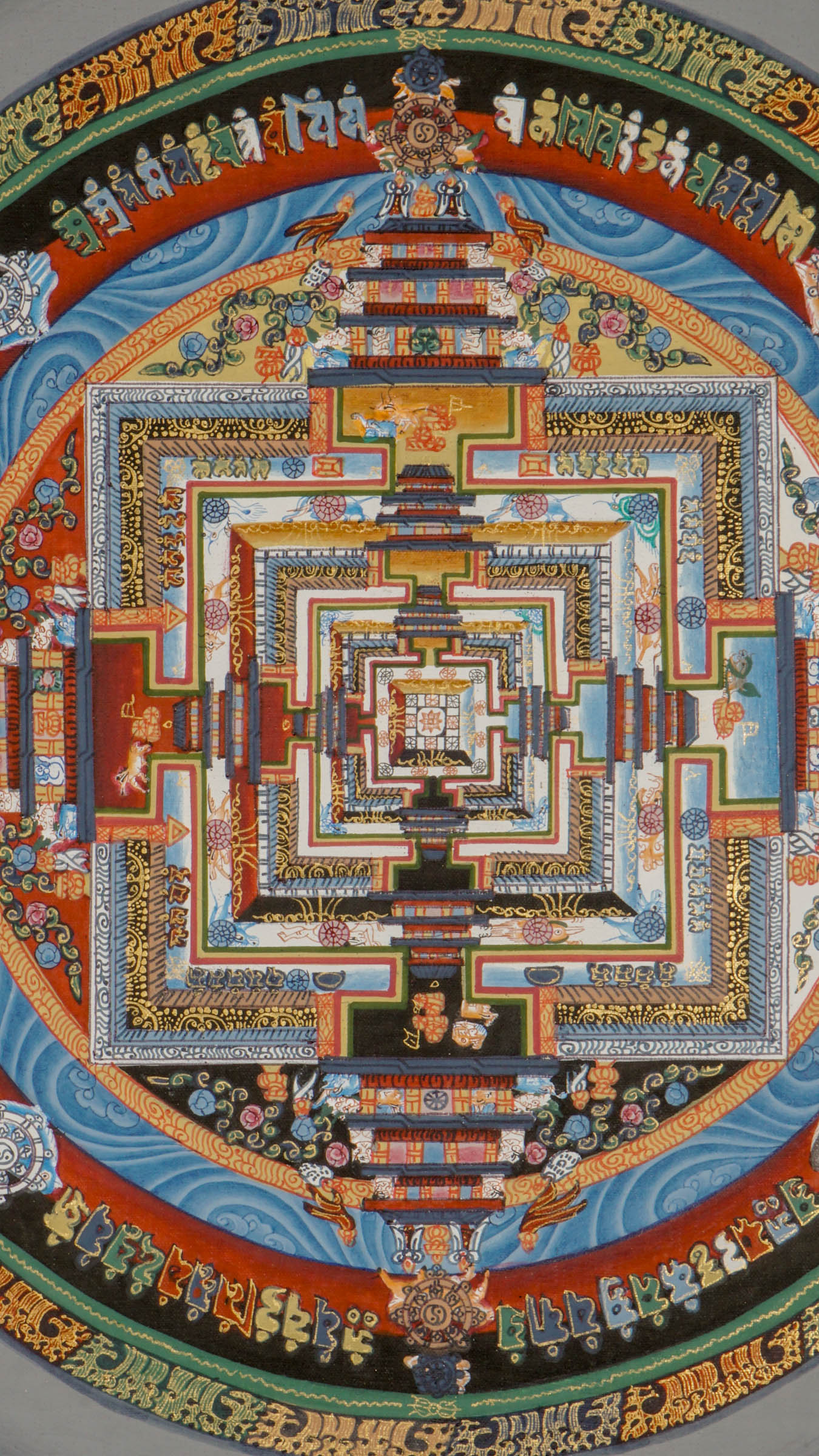 Kalachakra Mandala Tibetan Thangka showing Wheel of Time, a genuine Buddhist thangka used for meditation and spiritual practice.