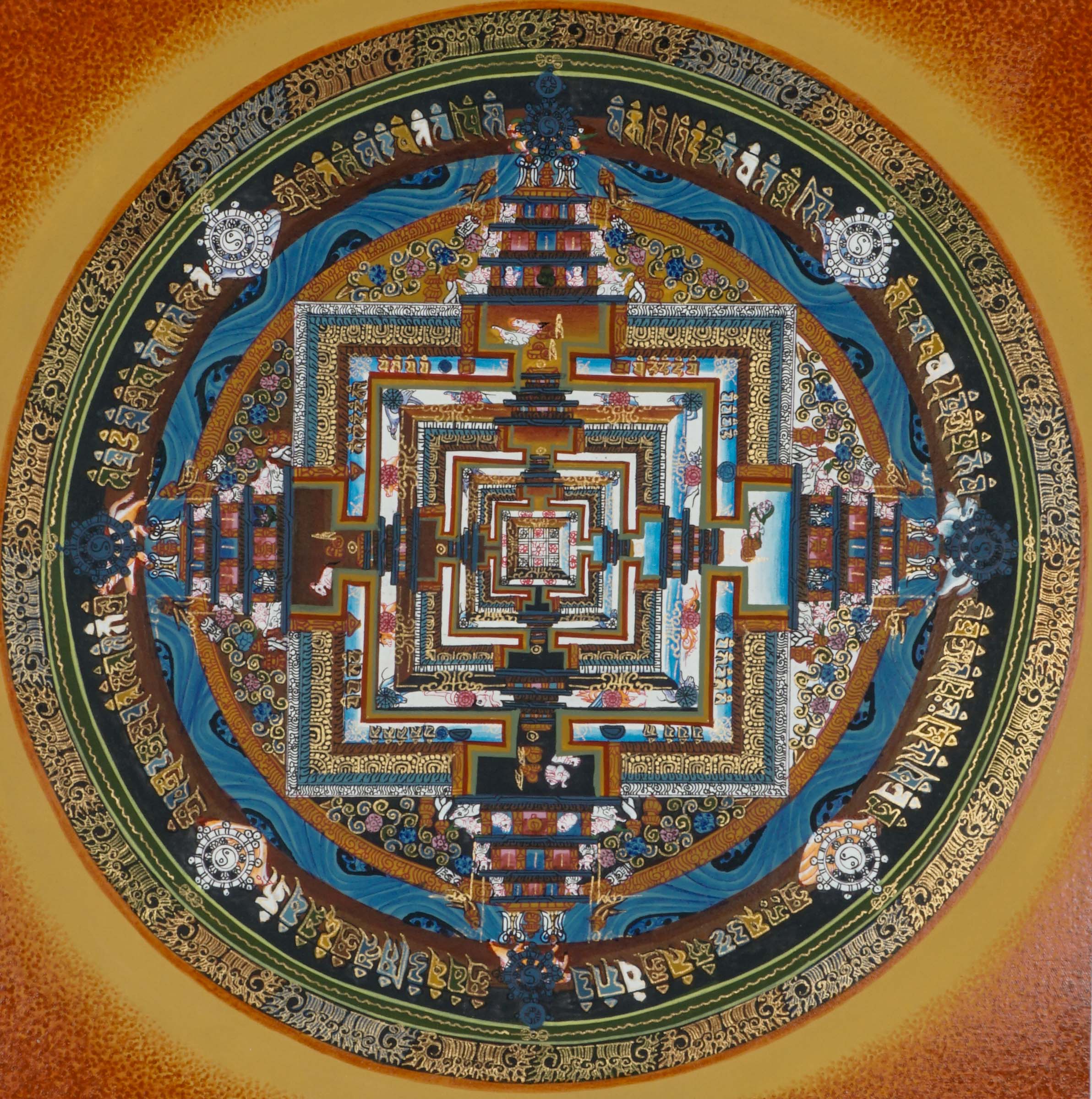 The Kalachakra Mandala Thangka is a traditional Tibetan thangka representing Buddhist cosmology, meditation, and the Wheel of Time. This handcrafted Buddhist thangka supports spiritual focus and is ideal for meditation, sacred spaces, or collections of genuine thangka art.