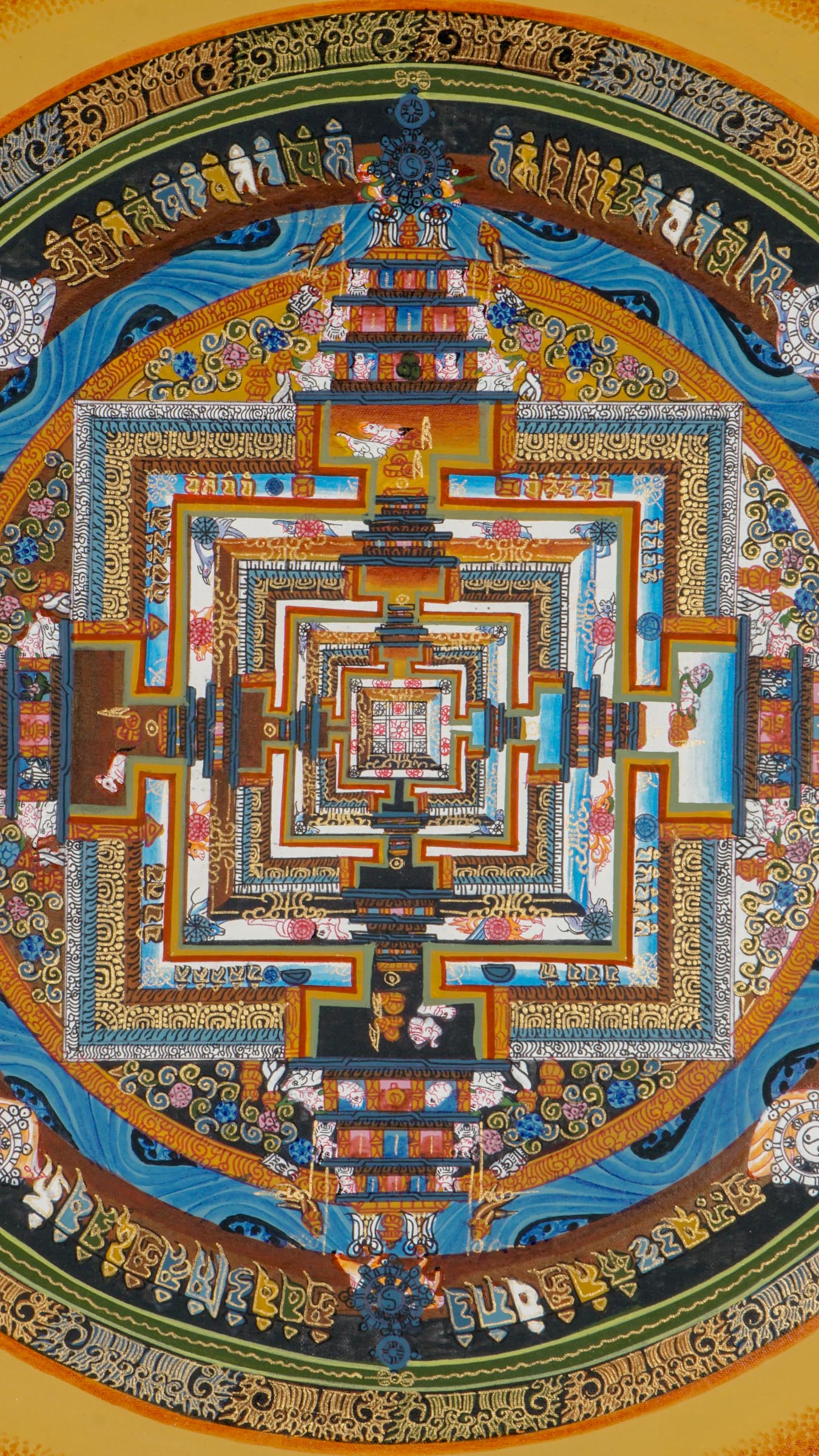 The Kalachakra Mandala Thangka is a traditional Tibetan thangka representing Buddhist cosmology, meditation, and the Wheel of Time. This handcrafted Buddhist thangka supports spiritual focus and is ideal for meditation, sacred spaces, or collections of genuine thangka art.