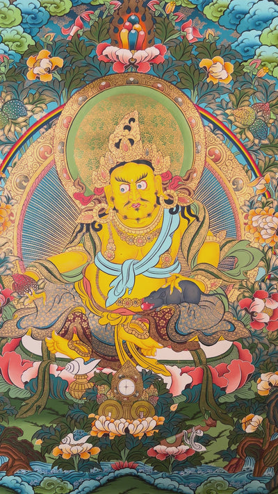 Yellow Zambhala Thangka | Peaceful Wealth & Prosperity Art